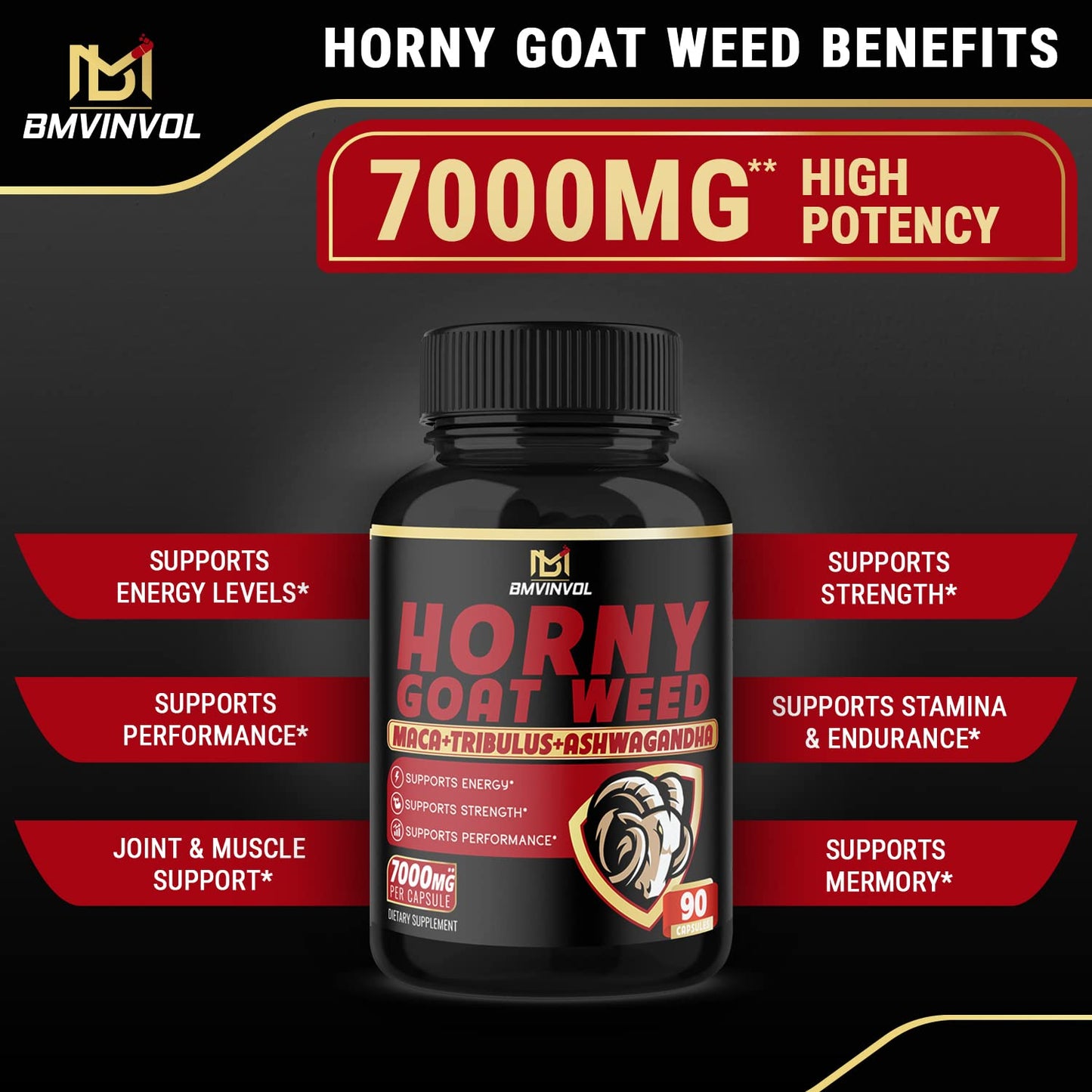 BMVINVOL Horny Goat Weed Capsules - 7000mg Herbal Equivalent BMVINVOLUS supplements