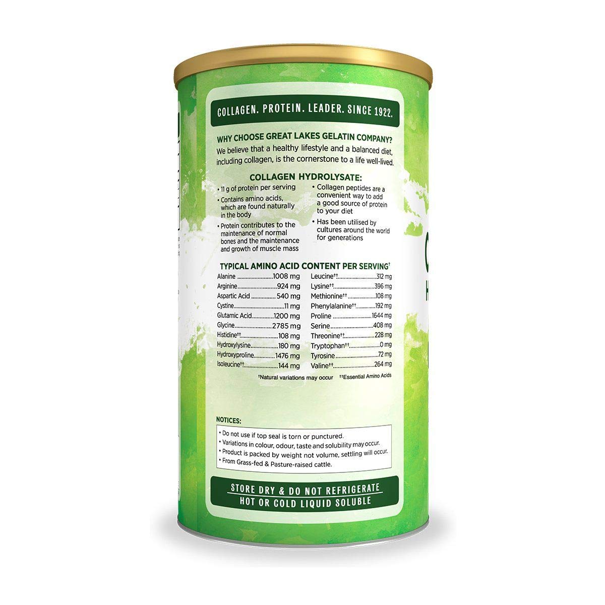 Great Lakes Gelatin Collagen Hydrolysate, Grass-Fed Bovine Hydrolysed Collagen Peptides Protein Great Lakes GelatinUS supplements