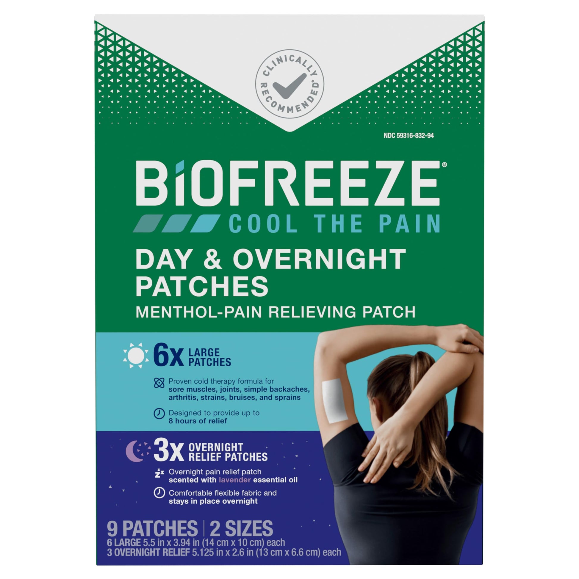 Biofreeze Day & Overnight Pain Relief Patches, Menthol Pain Patches for Arthritis & Muscle Pain Relief, Comfortable & Flexible Fabric Stays in Place, 9 Patches (6 Day, 3 Night) BiofreezeAu supplements