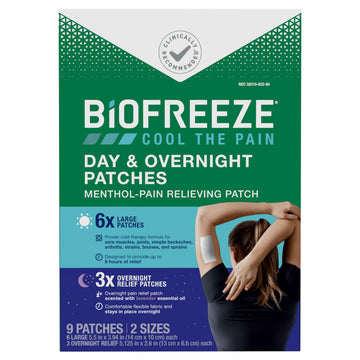 Biofreeze Day & Overnight Pain Relief Patches, Menthol Pain Patches for Arthritis & Muscle Pain Relief, Comfortable & Flexible Fabric Stays in Place, 9 Patches (6 Day, 3 Night) BiofreezeAu supplements