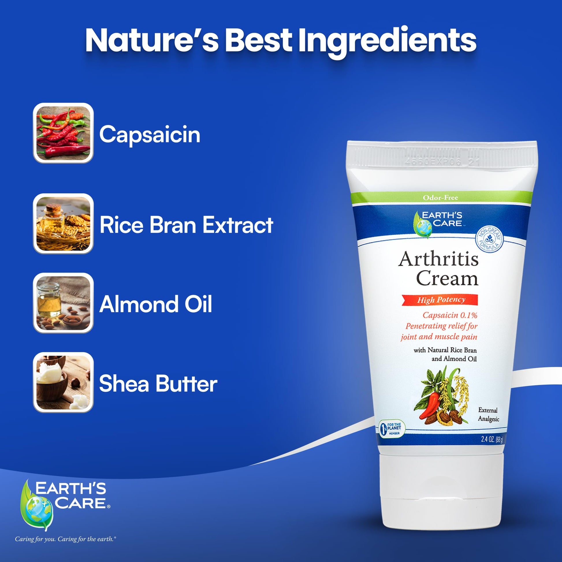 Earth's Care Arthritis Cream - Joint Cream with Natural Capsaicin - Topical Analgesic 2.4 OZ (Pack of 2) Earth's CareAu supplements