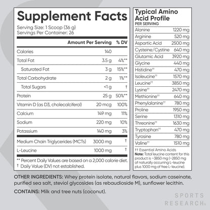 Sports Research Whey Protein Isolate - Sports Nutrition Protein Powder 25g per Serving Sports ResearchUS supplements