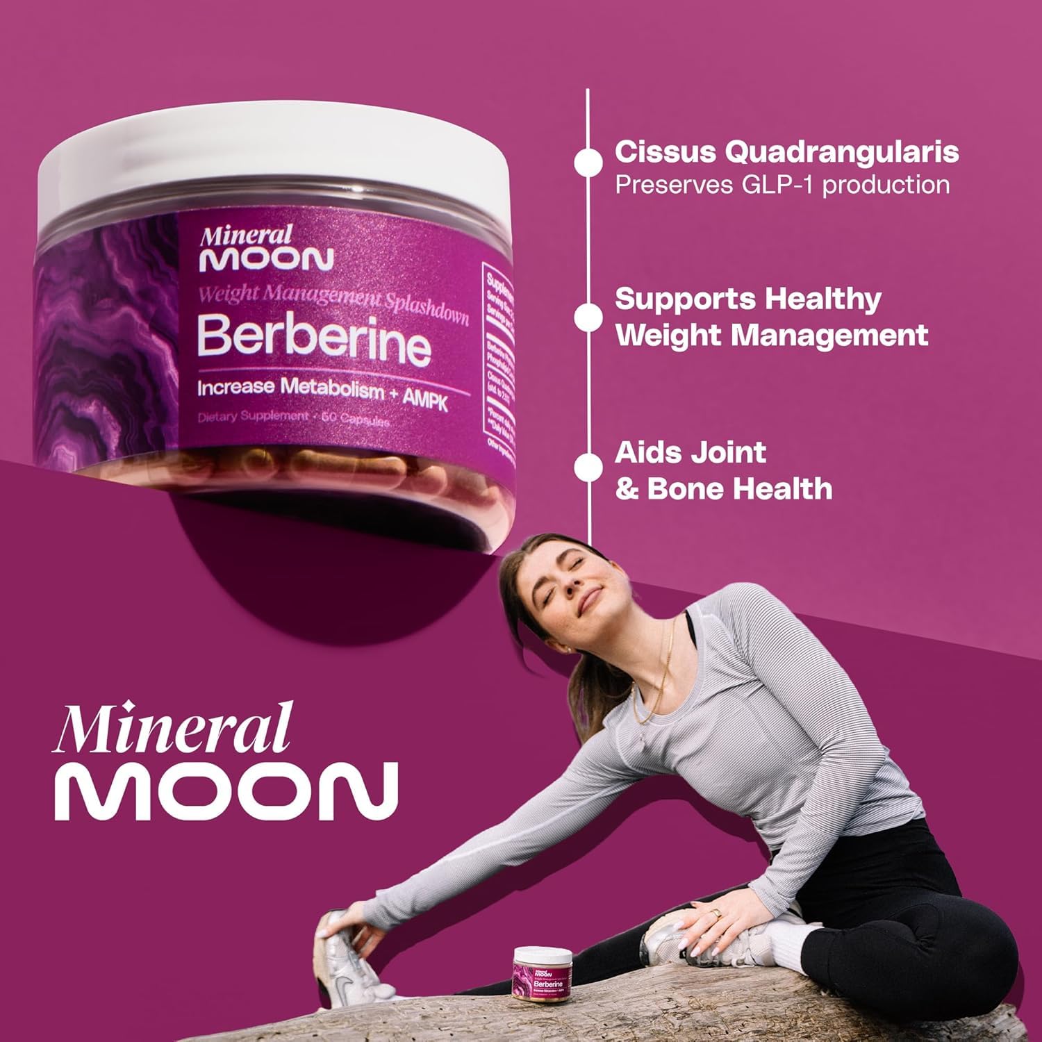 Mineral Moon Premium Berberine Supplement Body Composition, 60 Capsules - with Cissus Quadrangularis & Berberine Phytosome - Supports Overall Wellness Mineral MoonAu supplements