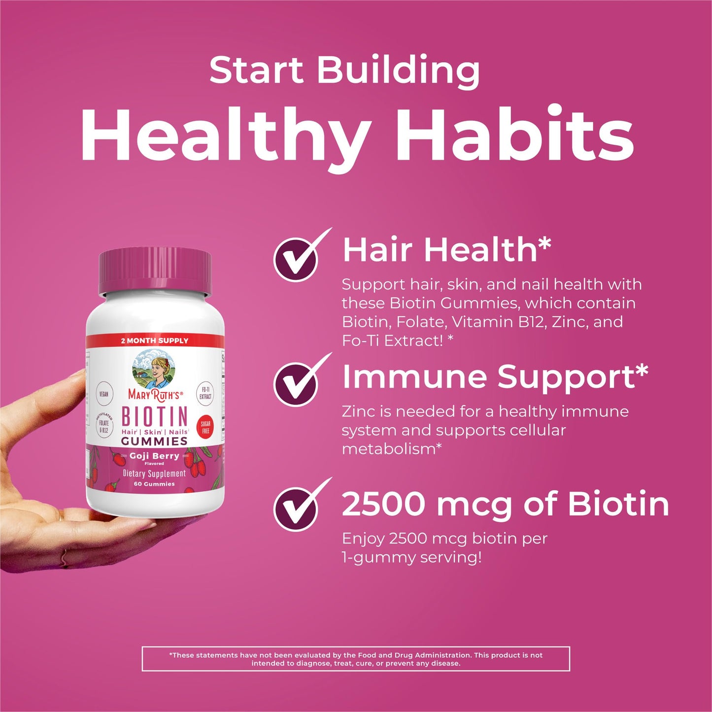 MaryRuth Organics Biotin Gummies | Sugar Free | Vegan | Non-GMO | 2,500 mcg Biotin Supplement | Hair Skin and Nails Vitamins | Hair Growth Vitamins | Hair Growth Supplement | 60 Count MARYRUTH'SUS supplements