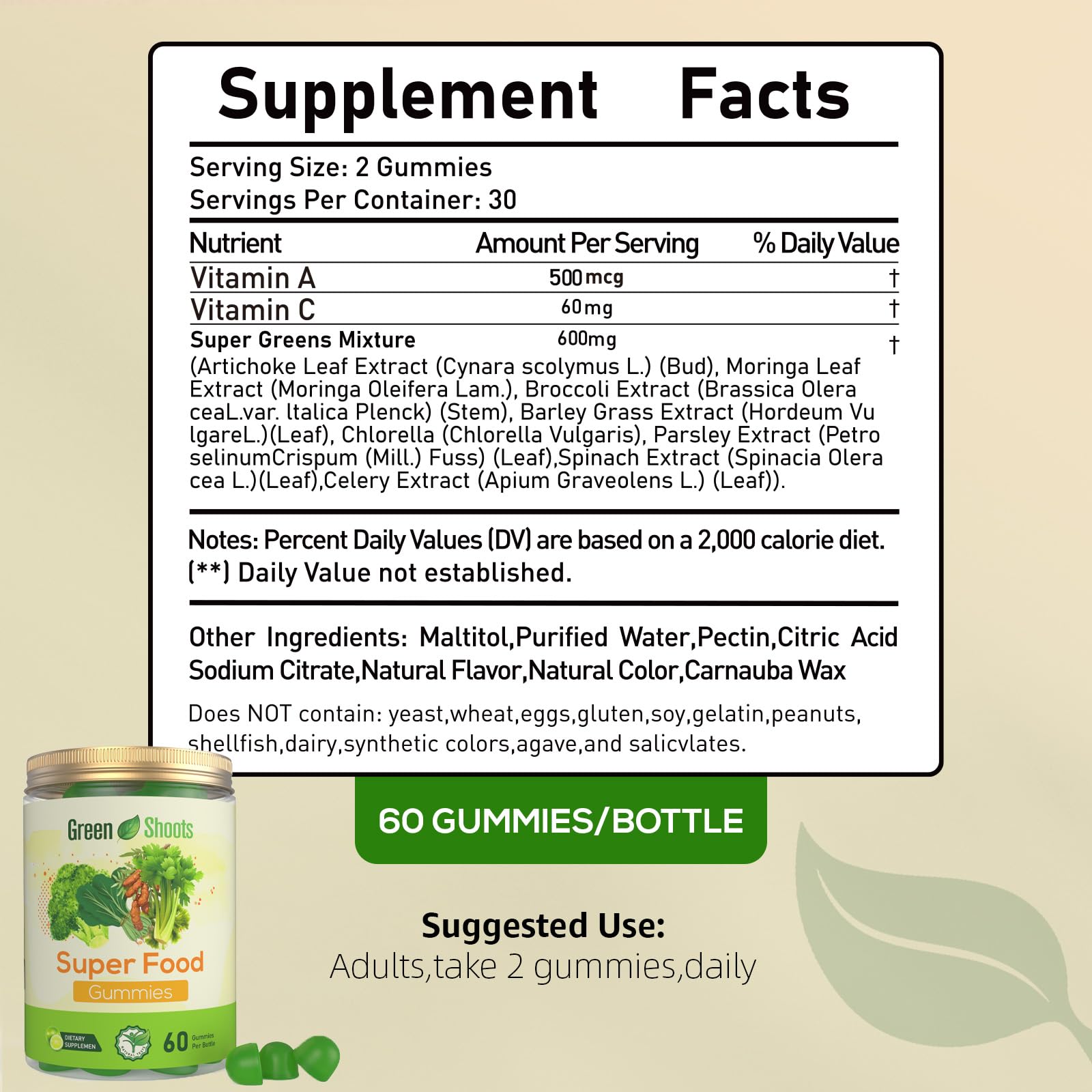 Greenshoots Super Food Gummies with Super Greens Blend, Vitamin A & C – Broccoli, Spinach, Moringa & Chlorella – Vegan, Sugar Free, Daily Nutrition Support, 60 Gummies GreenshootsAu supplements