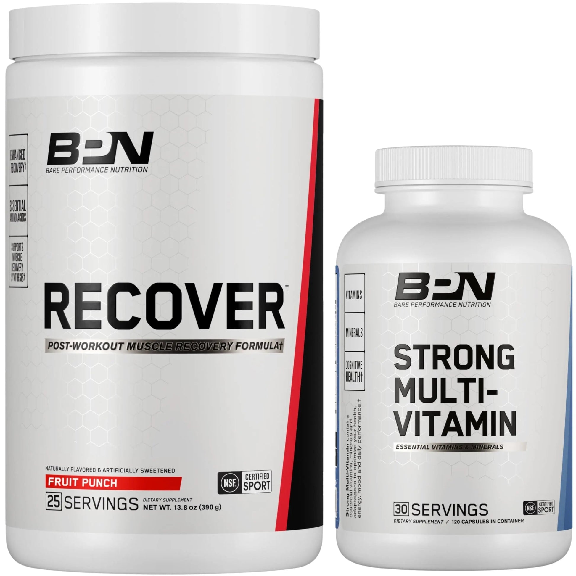 BARE PERFORMANCE NUTRITION BPN Strong Multi-Vitamin 30 Day Supply + Recover Post-Workout Muscle Recovery Drink Mix BARE PERFORMANCE NUTRITIONAu supplements