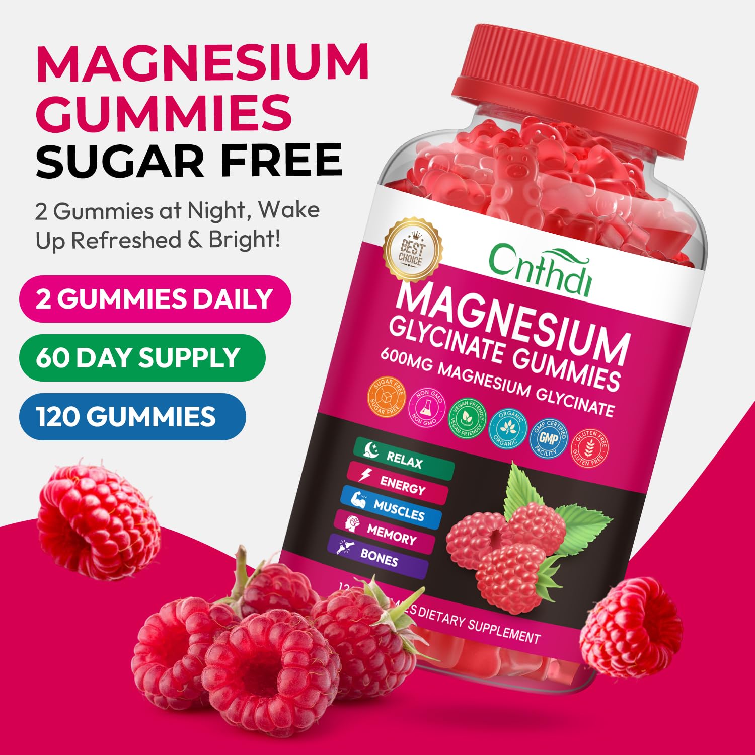 Magnesium Glycinate Gummies 600mg, High Absorption Magnesium Gummies, Black Currant Oil, Calcium, Vitamin B6, Sugar Free Chews for Adults & Kids Relaxation, Stress Relief, Night Rest CNFHDIAu supplements