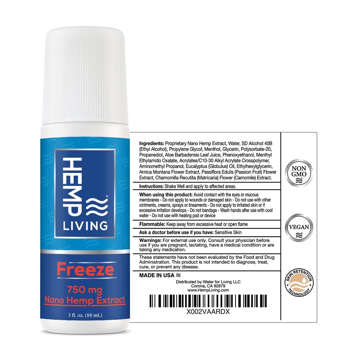 HEMP LIVING Freeze Nano Hemp Extract Roll On, Cold Therapy, Roll On for Muscles and Joint Strain, 3 oz Roll on Bottle (750 mg) HEMP LIVINGAu supplements