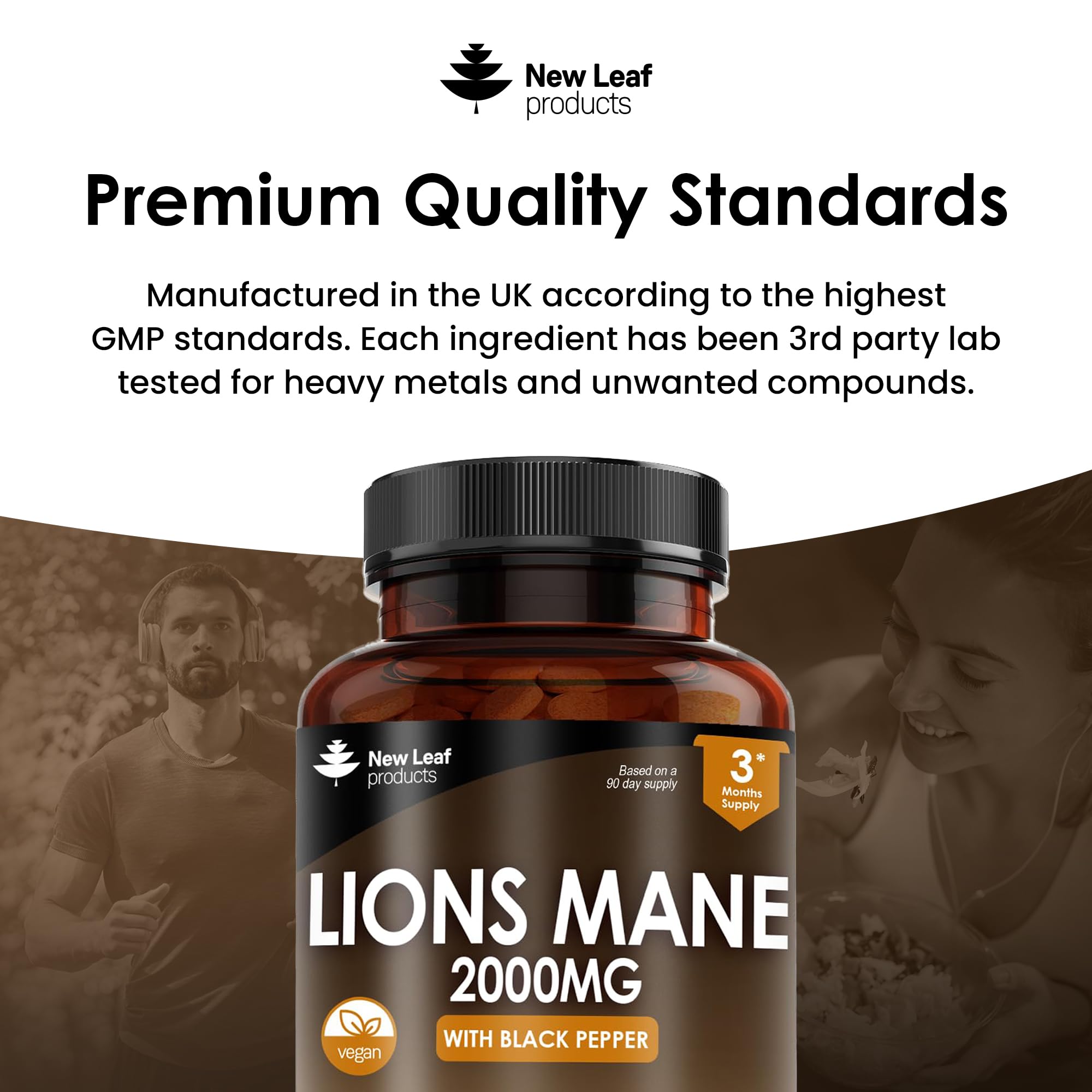 Lions Mane Mushroom Extract Supplement 2000mg - 180 High Strength Vegan Tablets NEW LEAF PRODUCTSUS supplements