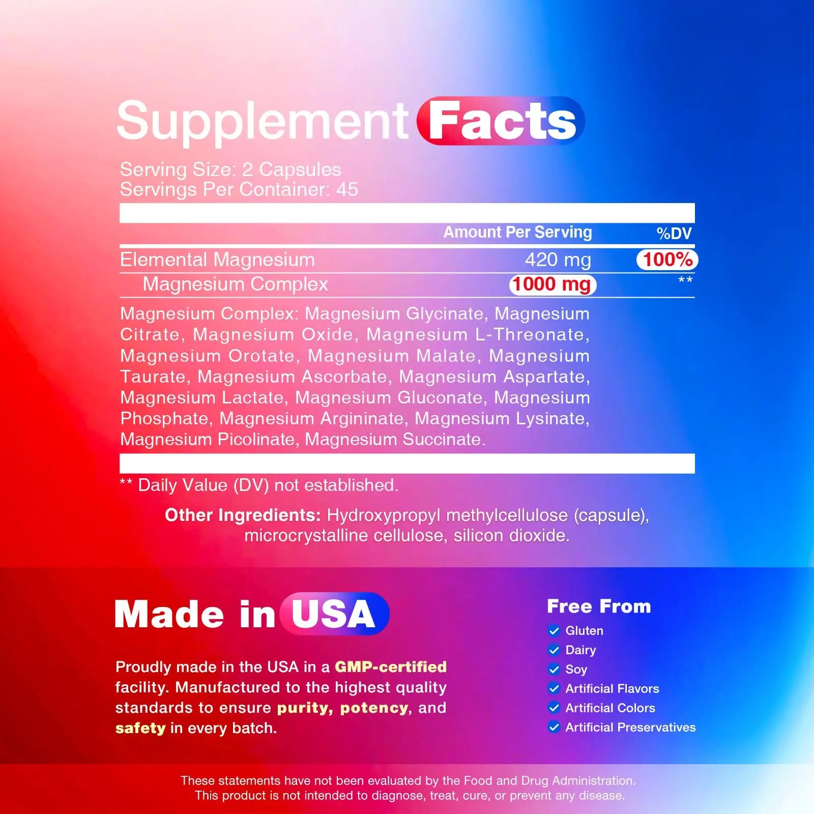 16 in 1 Magnesium Complex, 1000mg Magnesium Complex Supplement for Women with Magnesium Glycinate, Citrate, Orotate, L-Threonate, Malate, Third-Party Tested, Easy-Swallow Vegan Capsules PeakVigornz supplements