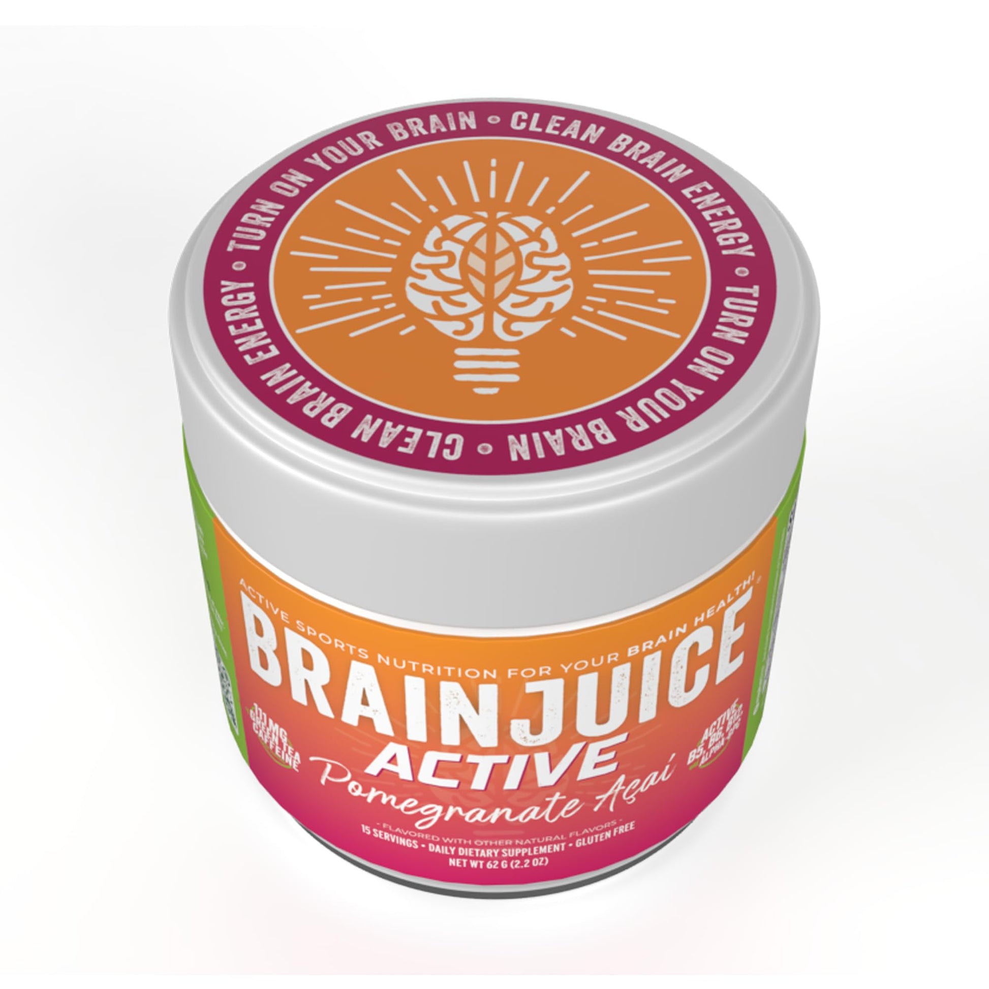 BrainJuice Nootropics Brain Support Supplement, Gluten Free Powder for Energy and Focus, Pre Workout w/Alpha GPC, Vitamin B & Organic Green Tea Extract Caffeine, Active Pomegranate Acai, 15 Servings BrainJuiceAu supplements