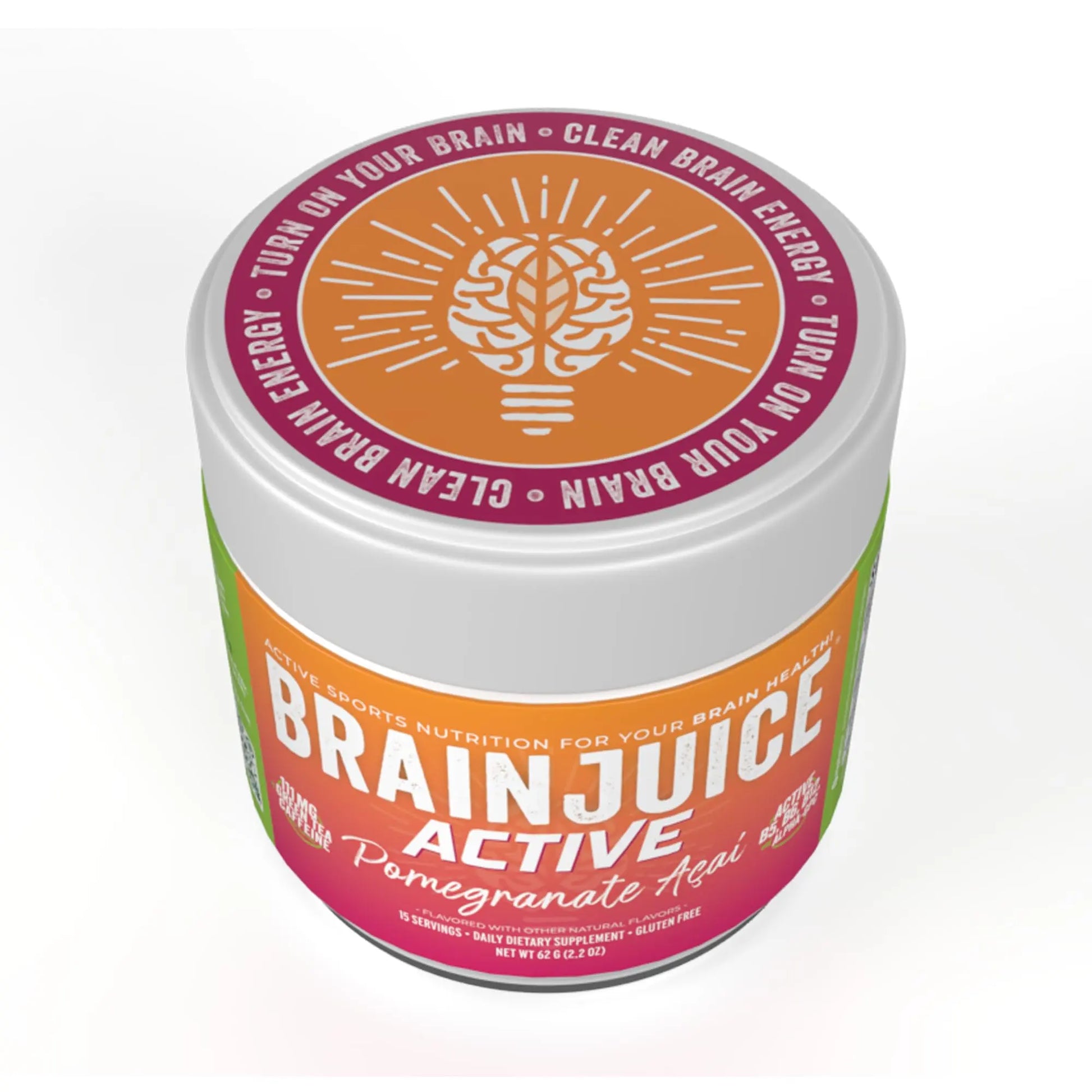 BrainJuice Nootropics Brain Support Supplement, Gluten Free Powder for Energy and Focus, Pre Workout w/Alpha GPC, Vitamin B & Organic Green Tea Extract Caffeine, Active Pomegranate Acai, 15 Servings BrainJuicenz supplements