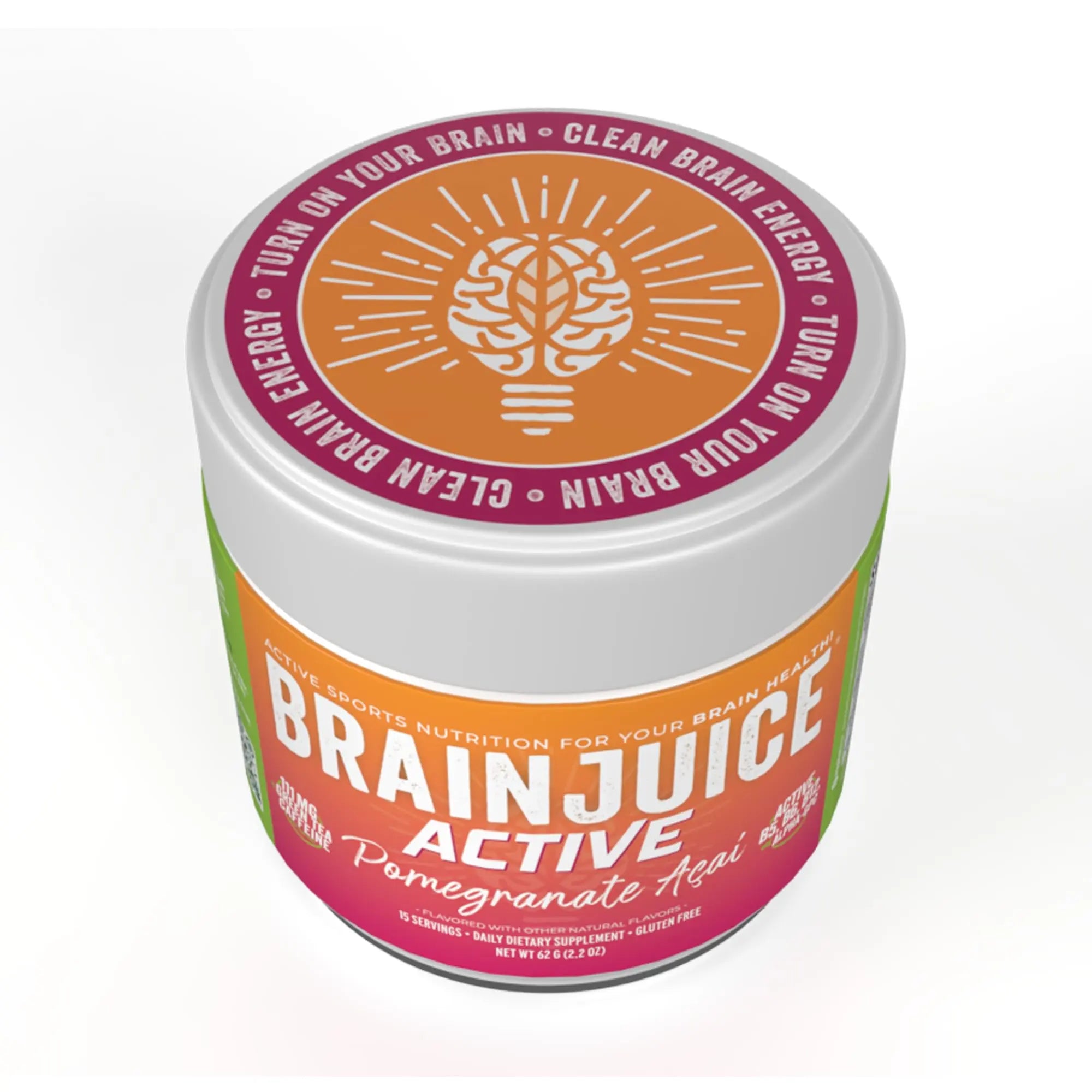 BrainJuice Nootropics Brain Support Supplement, Gluten Free Powder for Energy and Focus, Pre Workout w/Alpha GPC, Vitamin B & Organic Green Tea Extract Caffeine, Active Pomegranate Acai, 15 Servings BrainJuicenz supplements