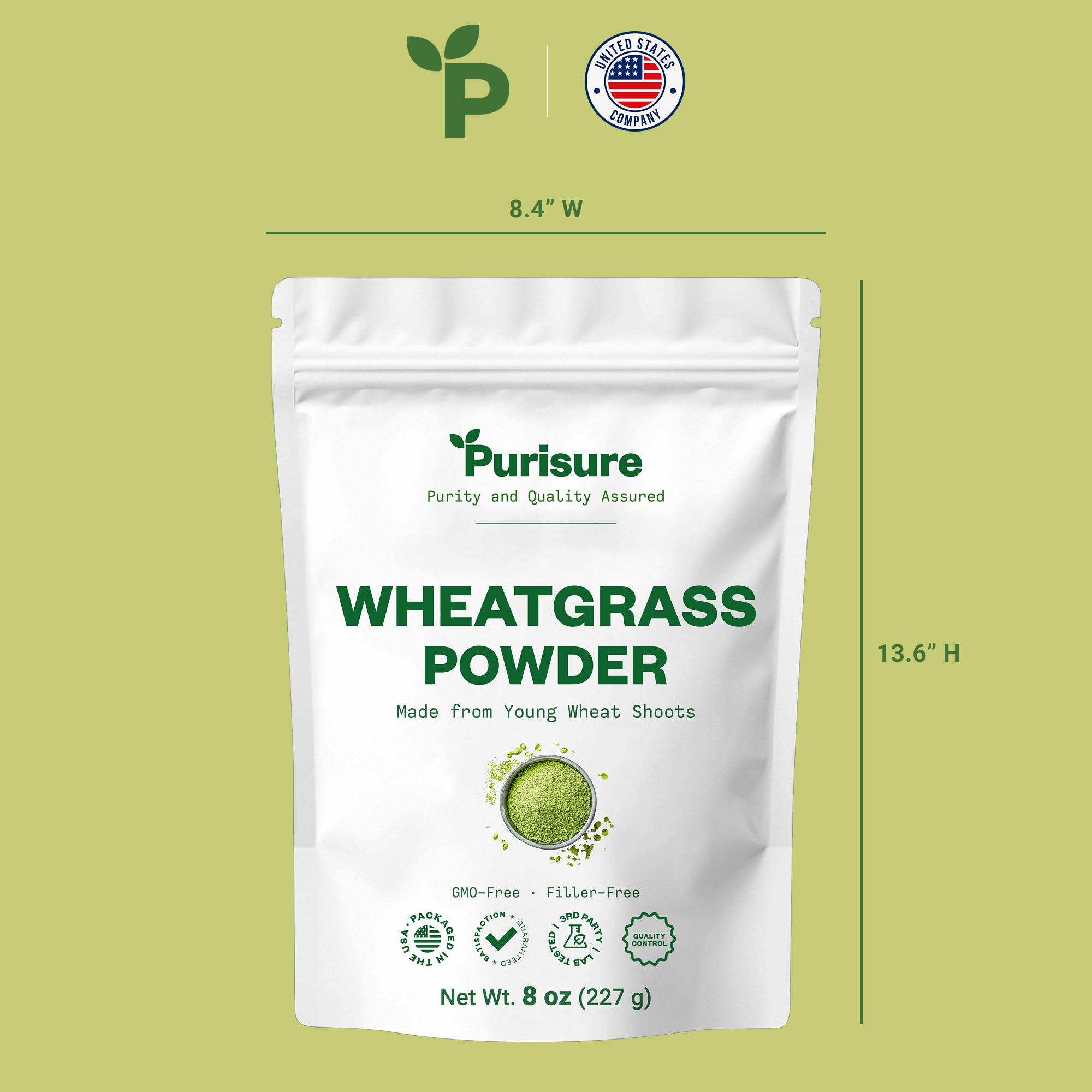 Purisure Wheatgrass Powder, 8oz, Wheat Grass Powder, Green Superfood for Salads, Smoothie and Shakes, Superfood Powder Rich in Immunity Vitamins, Fiber and Minerals, 76 Servings PurisureAu supplements
