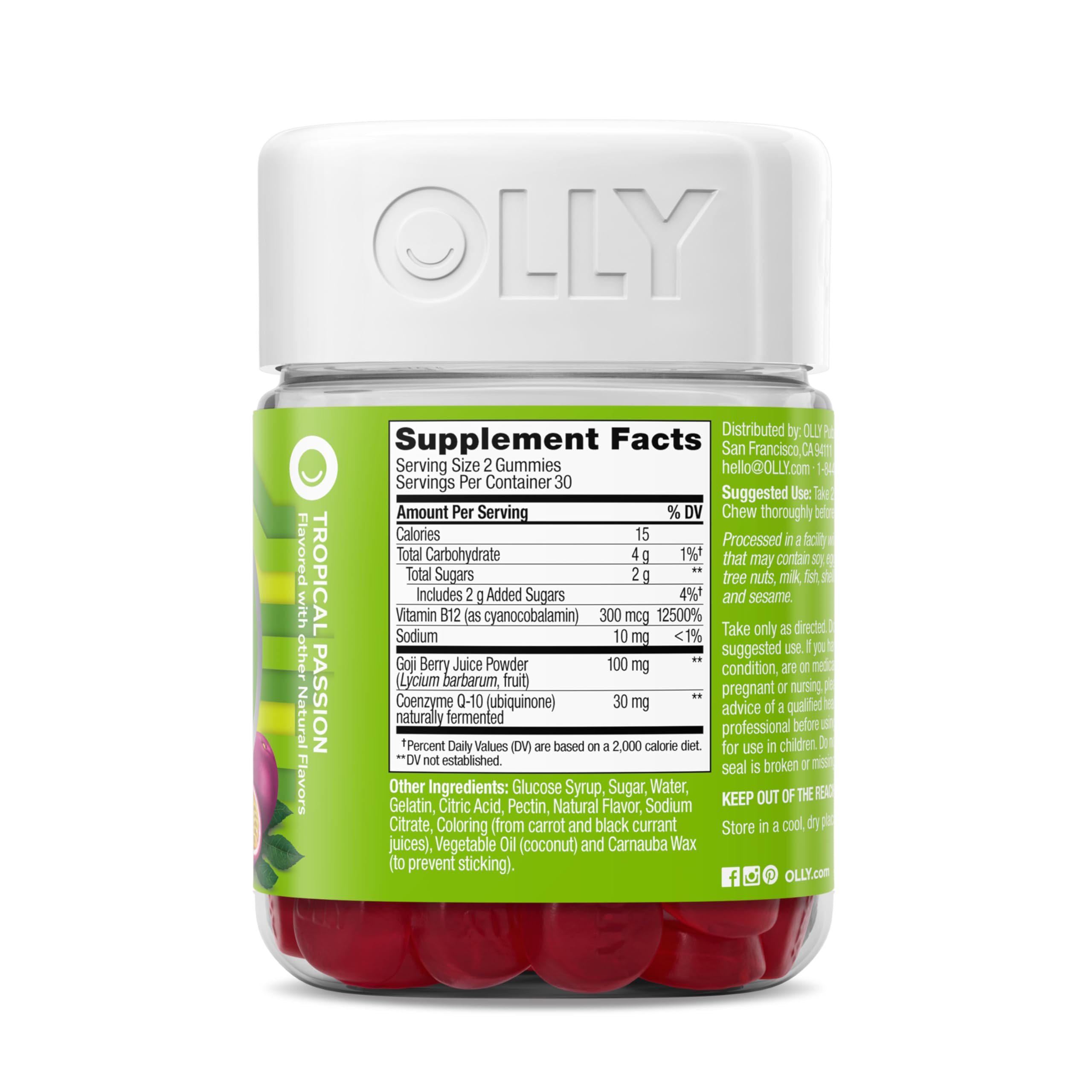 OLLY Daily Energy Gummy, Caffeine Free, Vitamin B12, CoQ10, Goji Berry, Adult Chewable Supplement, Tropical Flavor - 60 Count OLLYAu supplements