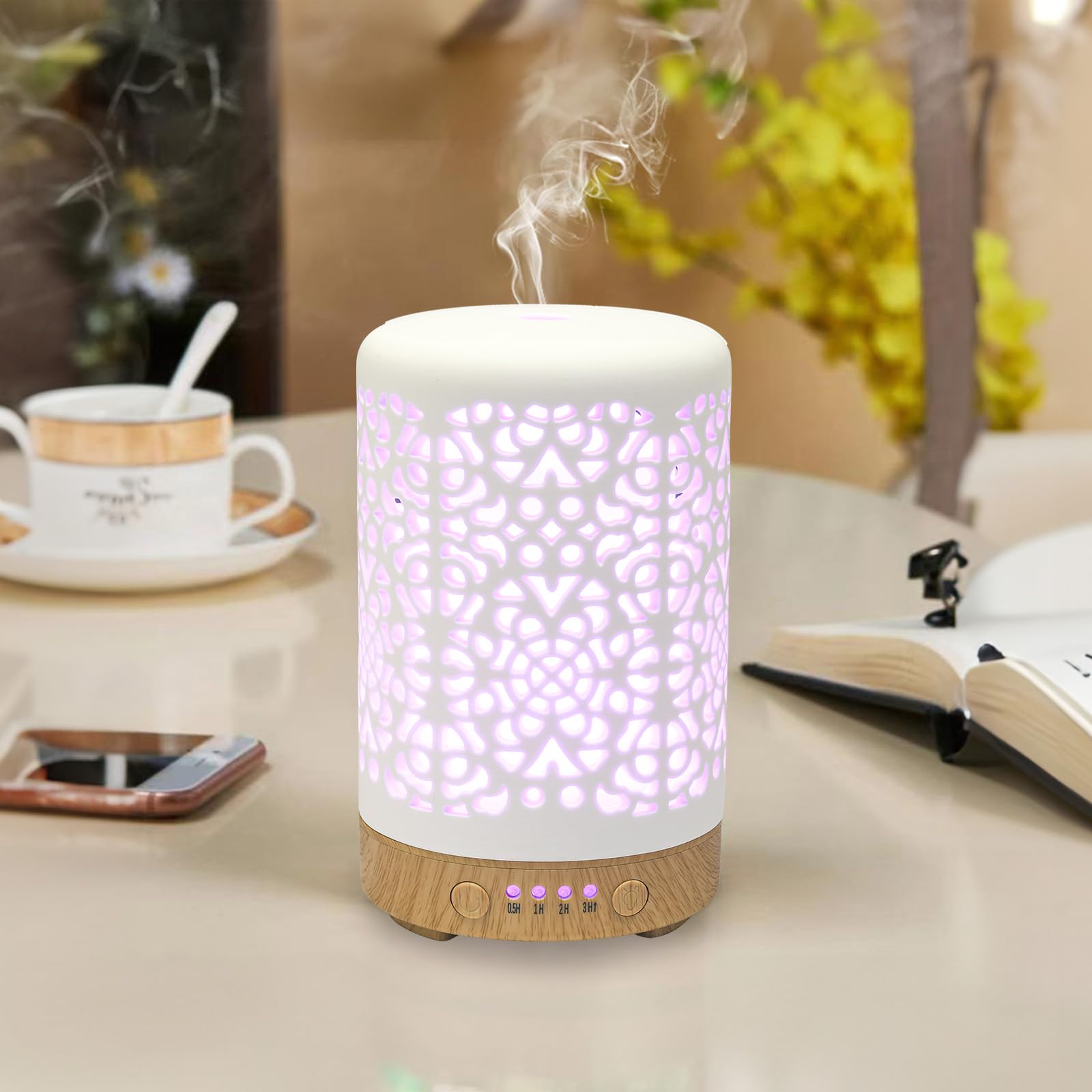 Essential Oil Diffusers, 100ml White Ceramic Diffuser with 7 LED Lights,Ultrasonic Aromatherapy homnasAu supplements