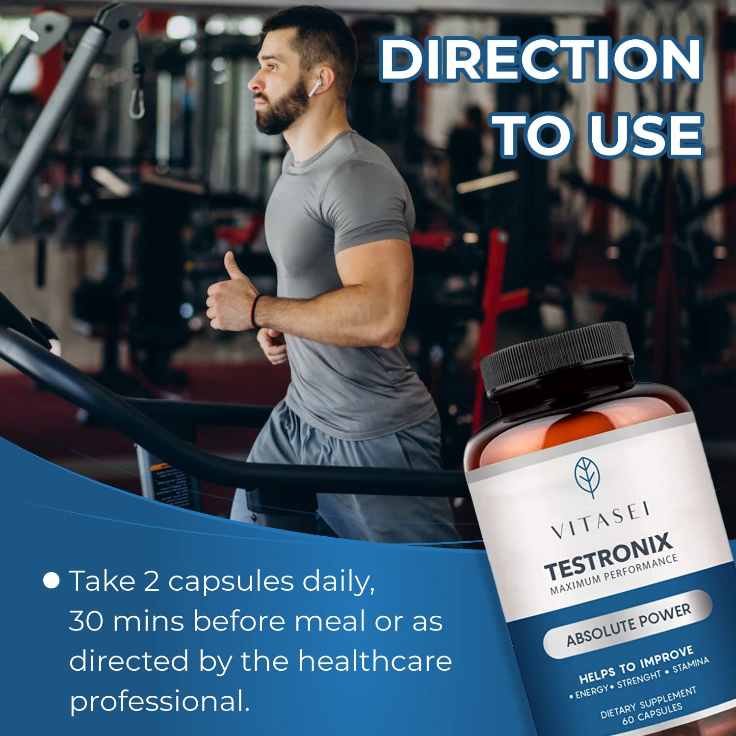 VITASEI Testronix Performance Supplement for Men - Energy and Muscle Supplements for Mens Health - 60 Capsules (Pack of 2) VITASEIAu supplements