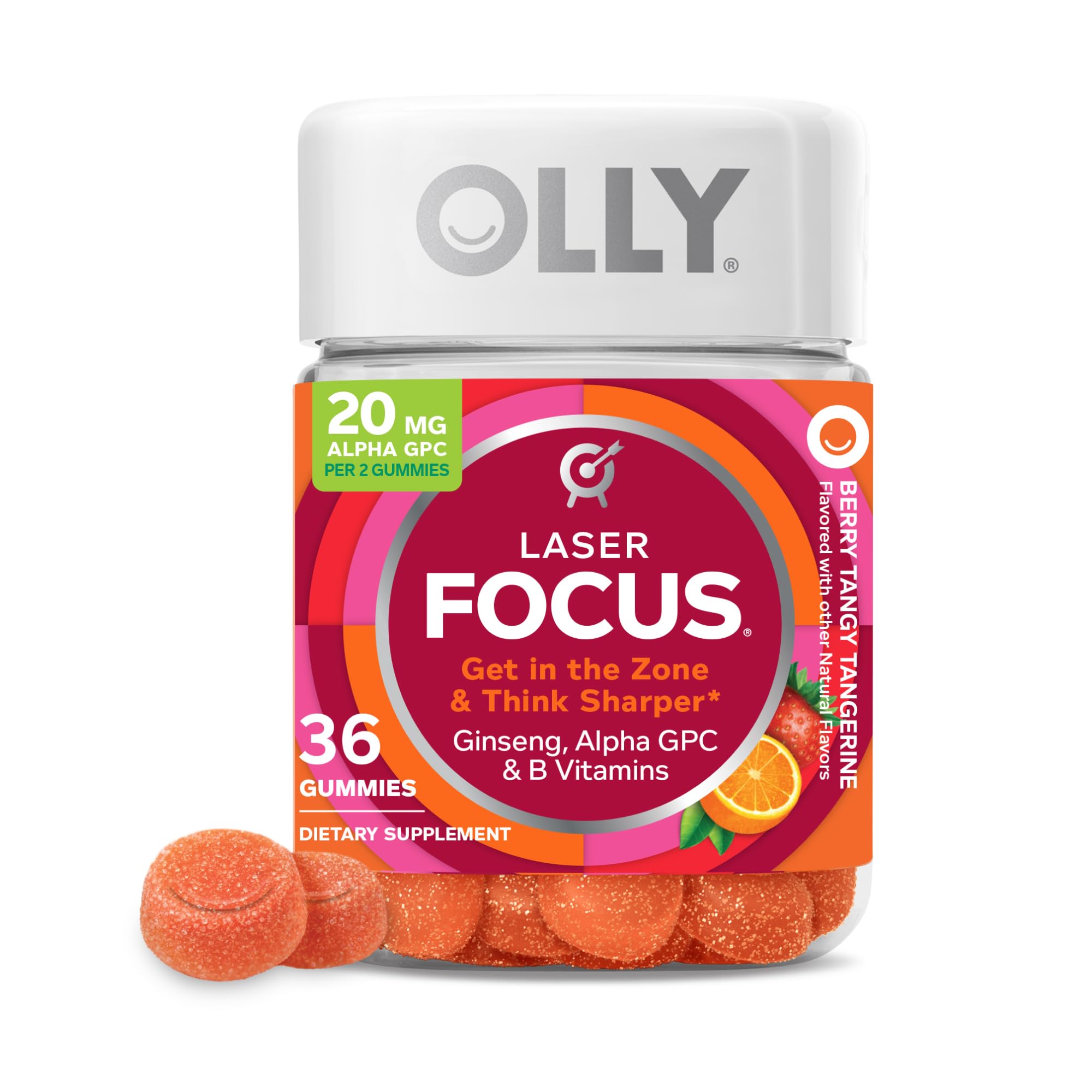 OLLY Laser Focus Gummy, Ginseng, Alpha GPC, B Vitamins, Berry Tangerine Flavor - 36 Count OLLYAu supplements