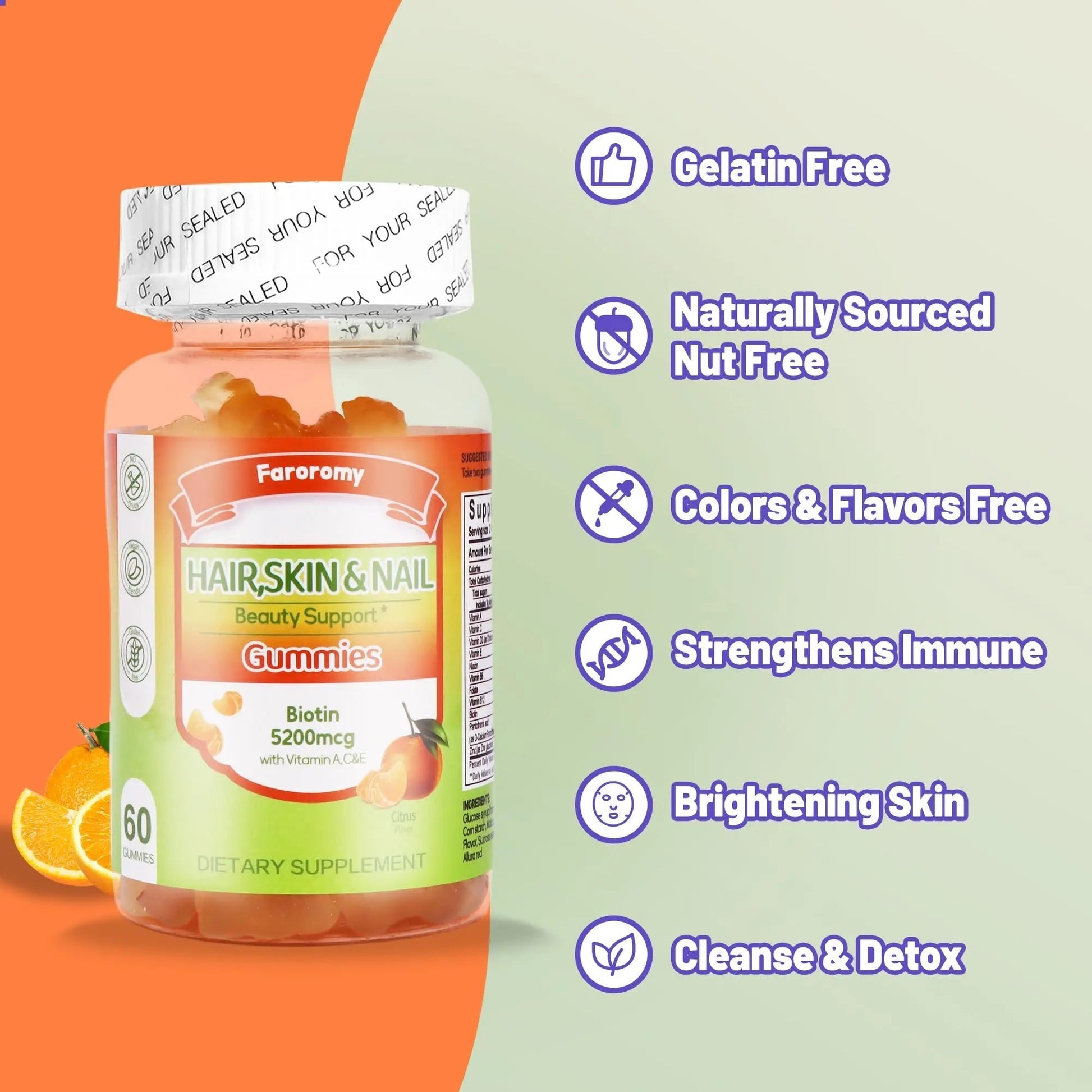 Faroromy Multivitamin Gummies for Adult 5200mcg Biotin, Citrus Flavored Daily Multivitamins with Vitamins A, C, D3, E, B6 and B12 FaroromyAu supplements