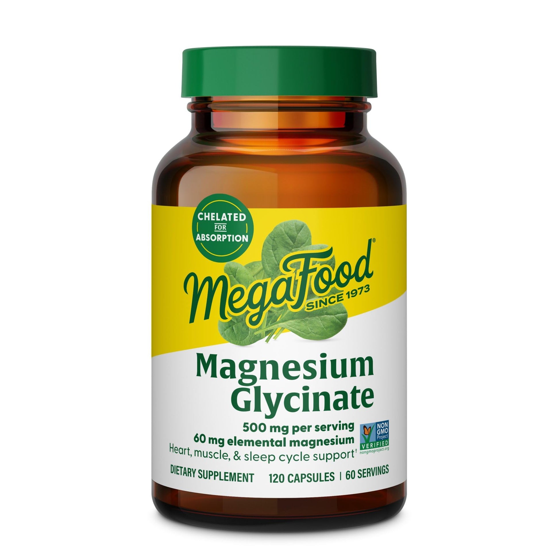 MegaFood Magnesium Glycinate 500mg - Chelated Magnesium Supplement - 60mg Elemental Magnesium - Gentle on the Stomach - Supports Normal Sleep Cycle & Healthy Stress Response - 120 Capsules 60 Servings MegaFoodAu supplements
