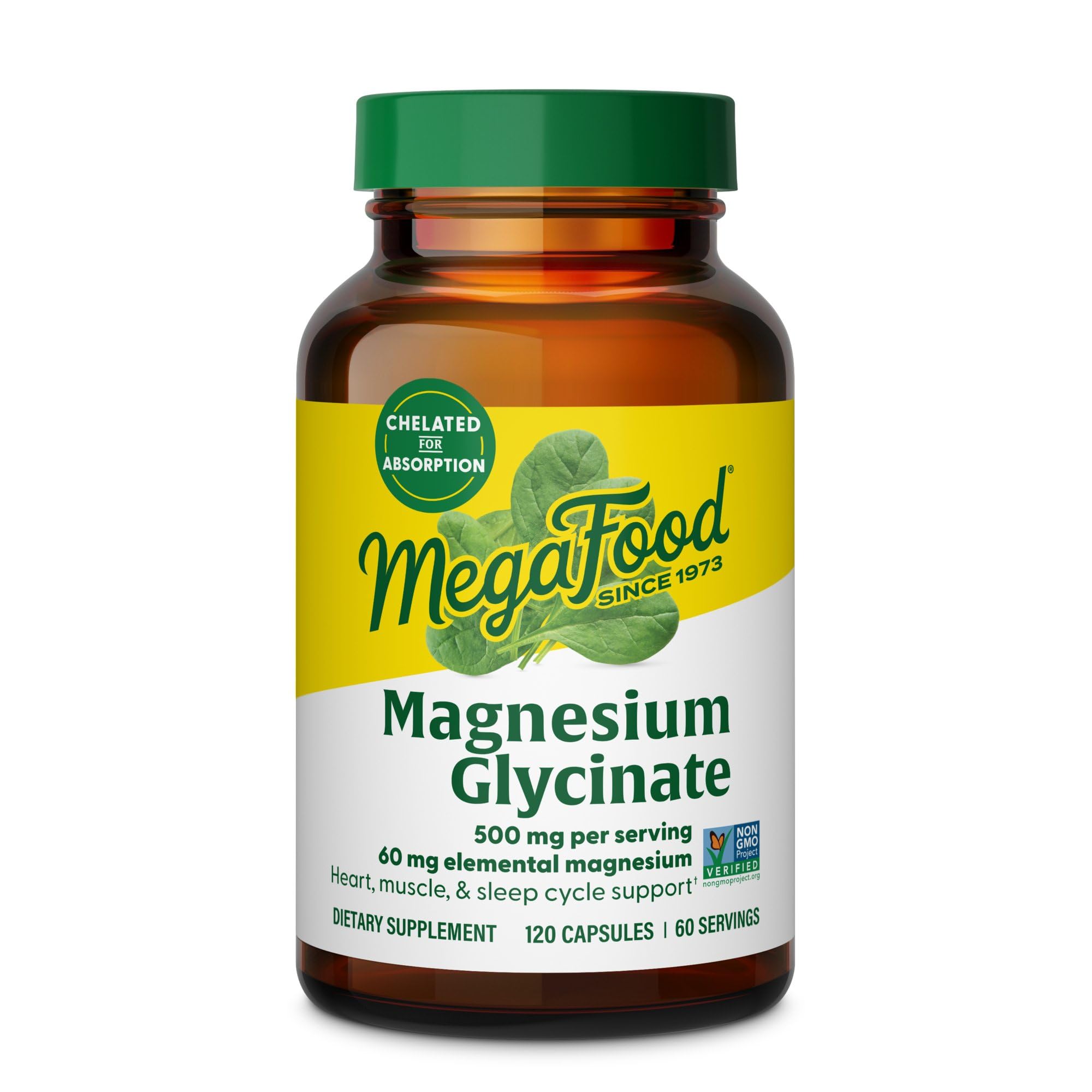 MegaFood Magnesium Glycinate 500mg - Chelated Magnesium Supplement - 60mg Elemental Magnesium - Gentle on the Stomach - Supports Normal Sleep Cycle & Healthy Stress Response - 120 Capsules 60 Servings MegaFoodAu supplements
