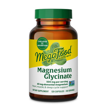 MegaFood Magnesium Glycinate 500mg - Chelated Magnesium Supplement - 60mg Elemental Magnesium - Gentle on the Stomach - Supports Normal Sleep Cycle & Healthy Stress Response - 120 Capsules 60 Servings MegaFoodAu supplements