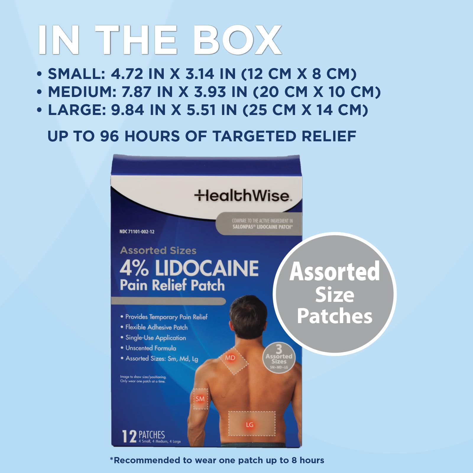 HealthWise Lidocaine Pain Patch | 4% OTC Lidocaine | 12-Count Assorted Sizes | Paraben-Free Formula | Temporarily Soothes Minor Aches and Pains | Unscented | Flexible Application HealthWiseAu supplements
