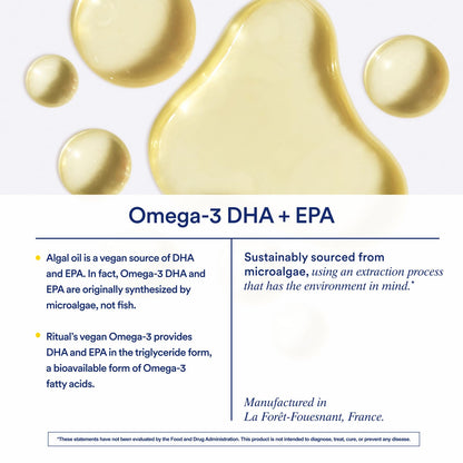 Ritual Omega 3 - Vegan - Science-Backed Dose of DHA & EPA Fatty Acids in 2:1 Ratio, Bioavailable, Brain and Heart Health Support, Minimal Burp-Back, Sustainably Sourced Microalgae, 30 Day Supply RitualUS supplements