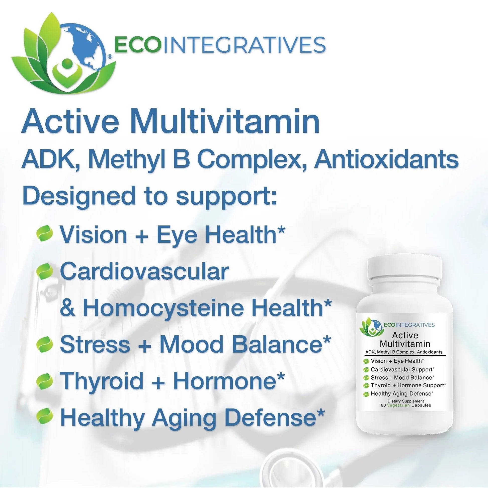 EcoIntegratives Active Multivitamin | ADK, Methyl B Complex, Antioxidants | Quatrefolic Folate, Methyl B12, P5P, Vitamin D3, K1/K2 | EcoIntegrativesAu supplements