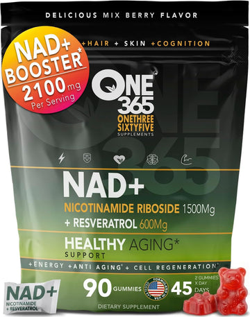 ONE 365 NAD+ Supplement Gummies Nicotinamide Riboside Resveratrol Cellular Energy Healthy Aging Support Antioxidant NAD Plus Booster for Women and Men Vegan Non GMO 1500mg Gummy Vitamins ONE 365Au supplements