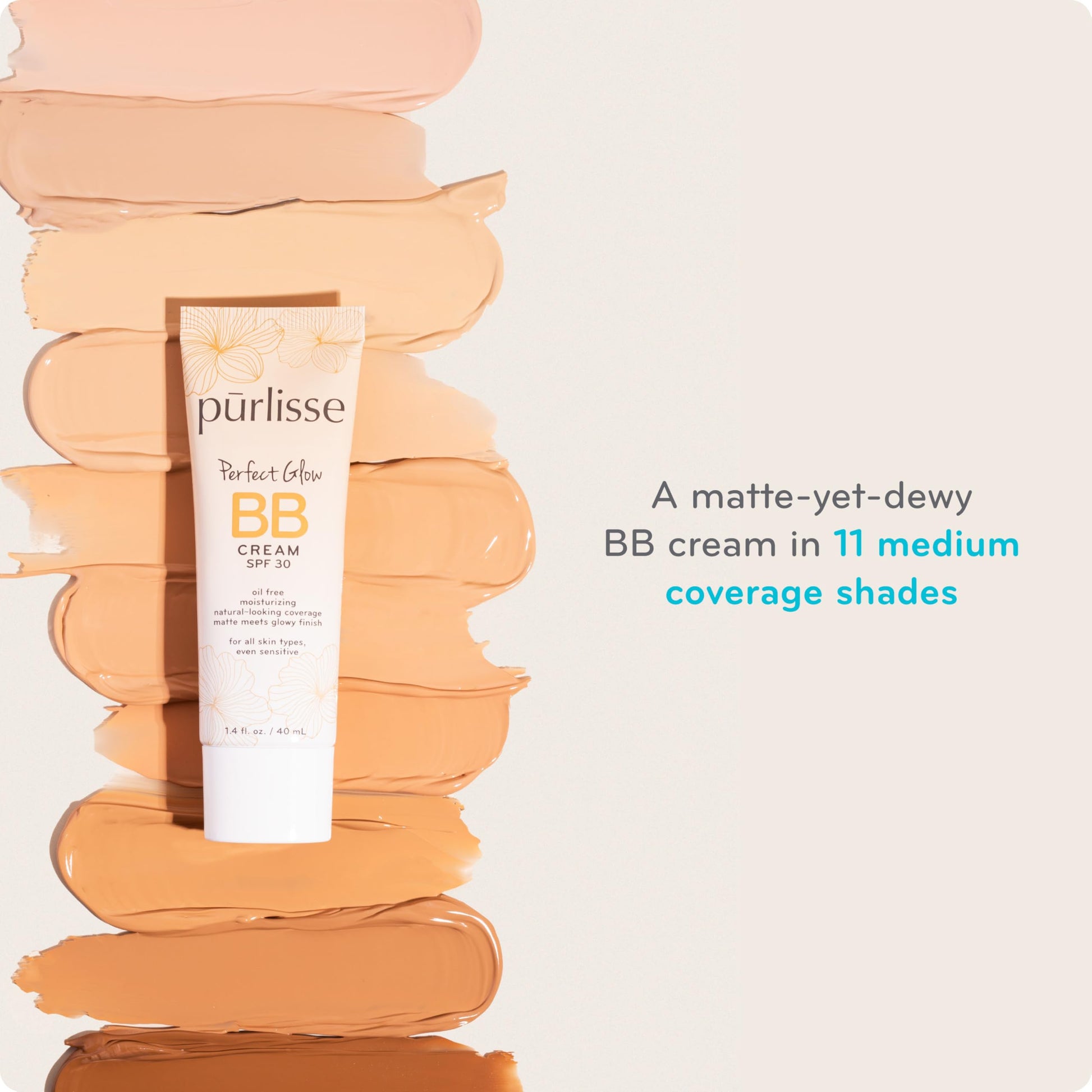 pūrlisse Perfect Glow BB Cream with SPF 30 - Matte Meets Dewy Finish - Enriched with Goji & Hawthorn Berry to Help Improve Skin Texture & Radiance - Medium Golden (1.4 oz) pūrlisseAu supplements
