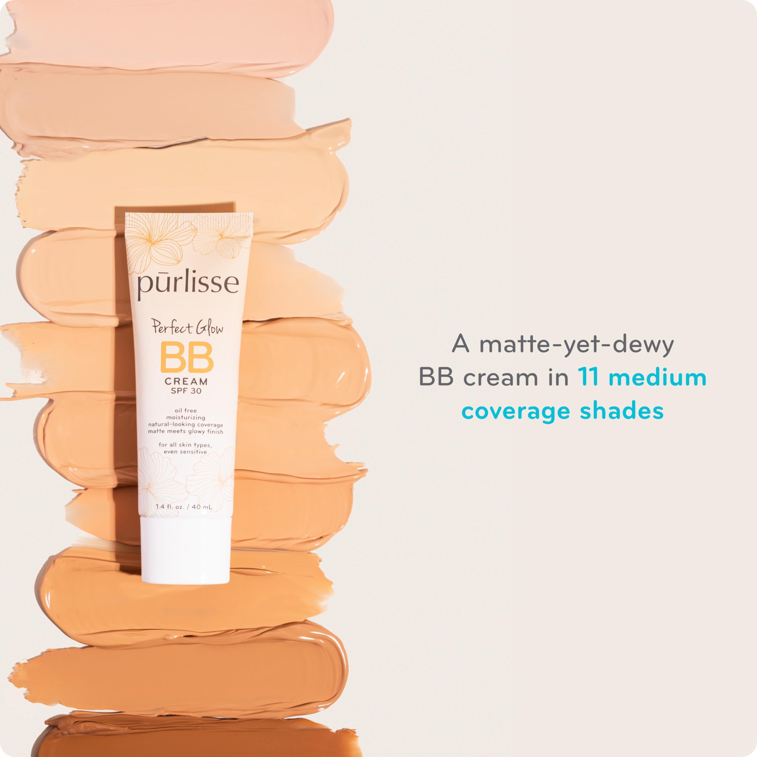 pūrlisse Perfect Glow BB Cream with SPF 30 - Matte Meets Dewy Finish - Enriched with Goji & Hawthorn Berry to Help Improve Skin Texture & Radiance - Medium Golden (1.4 oz) pūrlisseAu supplements