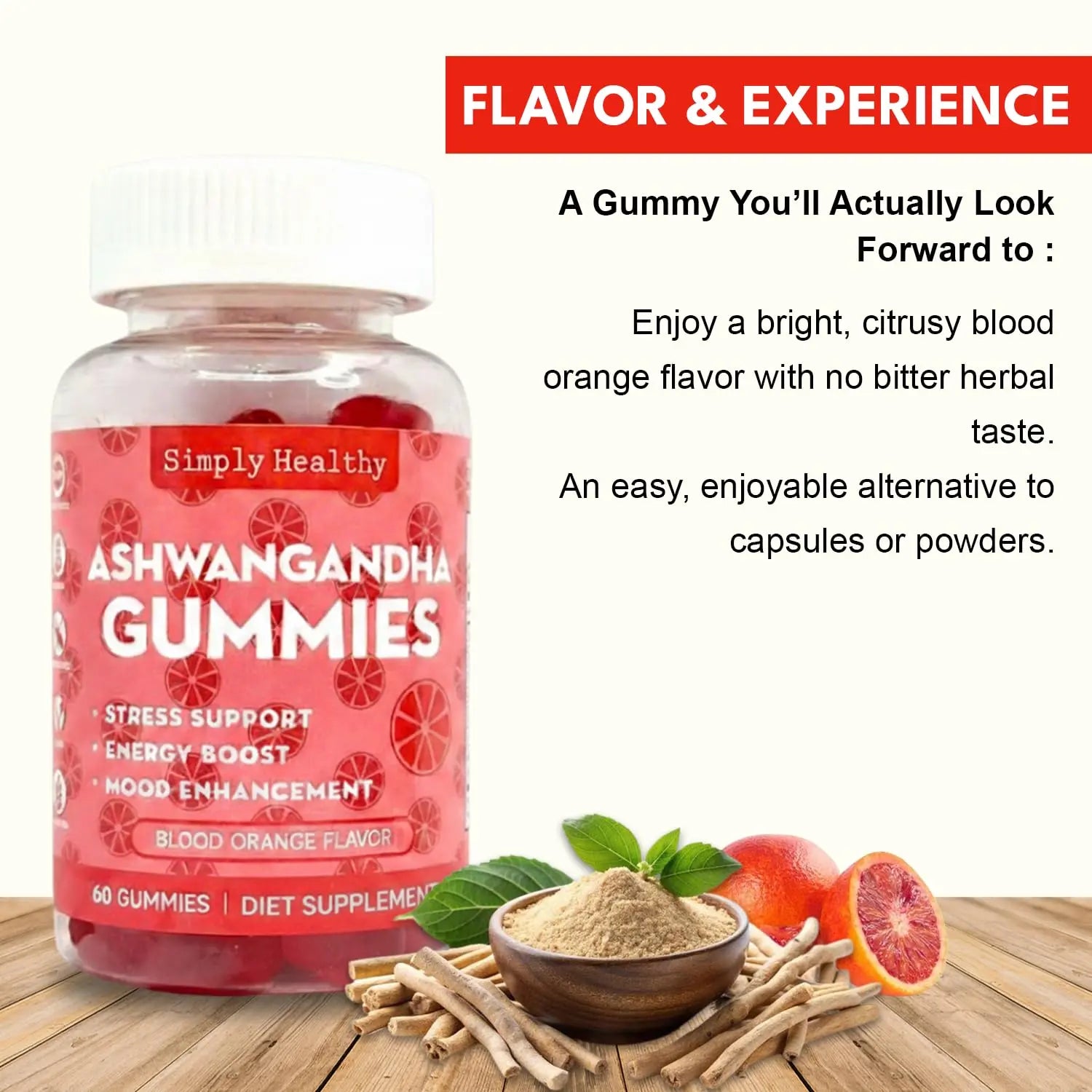 Simply Healthy Premium Ashwagandha Gummies, Stress Support with Blood Orange Flavor, Vegan, Easy to Chew, Daily Aid, Energy Booster, Mood Enhancer, for Both Men and Women, 60 Gummies Simply Healthynz supplements
