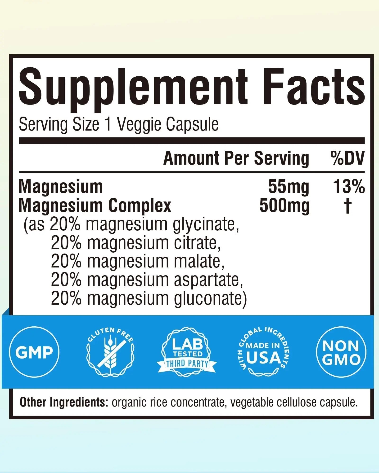 Terranics 5-in-1 Magnesium Complex Supplement 500mg - 5 Forms High Absorption Magnesium Glycinate Citrate Malate Aspartate Gluconate for Sleep Heart Health - Non-GMO 120 Vegan Capsules Terranicsnz supplements