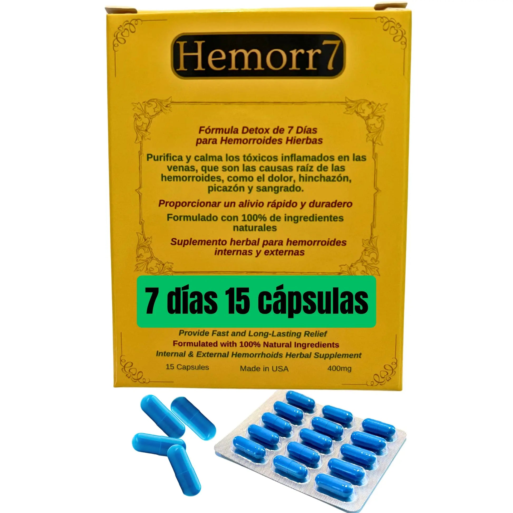 Hemorr7: 7Days 15 Capsules Herbal Hemorrhoid Detox Formula,Fórmula Herbal para desintoxicar las hemorroides Durante 7 días GenericAu supplements
