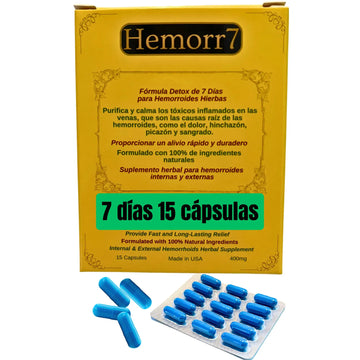 Hemorr7: 7Days 15 Capsules Herbal Hemorrhoid Detox Formula,Fórmula Herbal para desintoxicar las hemorroides Durante 7 días GenericAu supplements