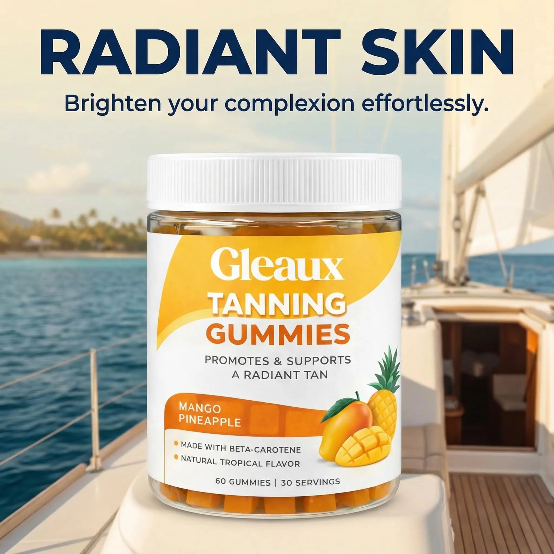DXWXH Gleaux Tanning Gummies, Tanning Gummies for Women, Sunless Radiance Support with Beta Carotene, Astaxanthin & Lycopene, for Skin Health & Complexion Support, Mango Pineapple Flavor, 60 Gummies DXWXHnz supplements