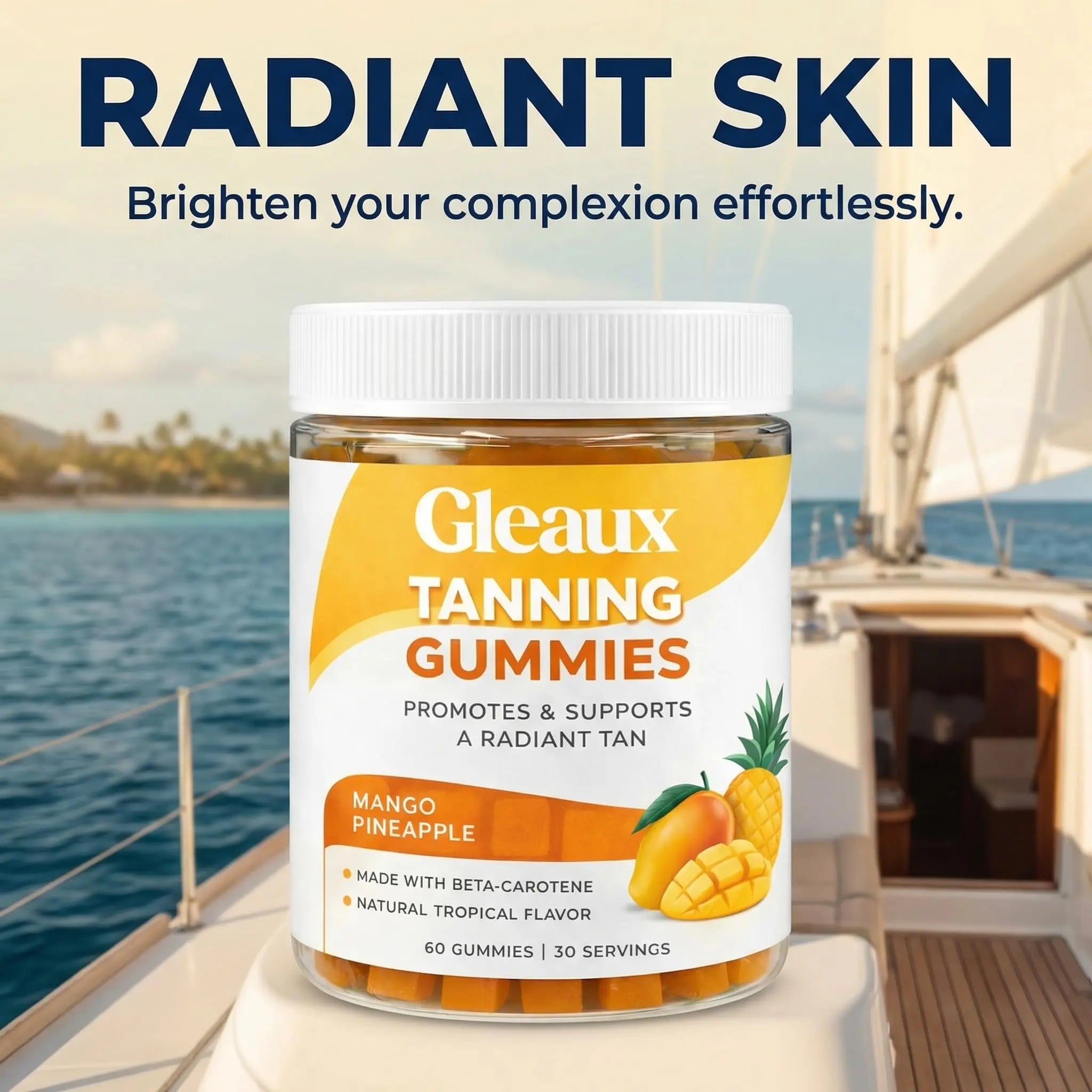 DXWXH Gleaux Tanning Gummies, Tanning Gummies for Women, Sunless Radiance Support with Beta Carotene, Astaxanthin & Lycopene, for Skin Health & Complexion Support, Mango Pineapple Flavor, 60 Gummies DXWXHnz supplements