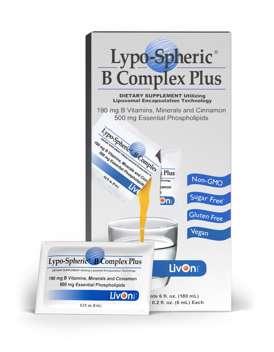 LivOn Laboratories Lypo–Spheric B Complex Plus – 30 Packets – 195 mg B Vitamins, Minerals & Cinnamon Per Packet – Liposome Encapsulated for Improved Absorption – 100% Non–GMO LivOn LaboratoriesUS supplements