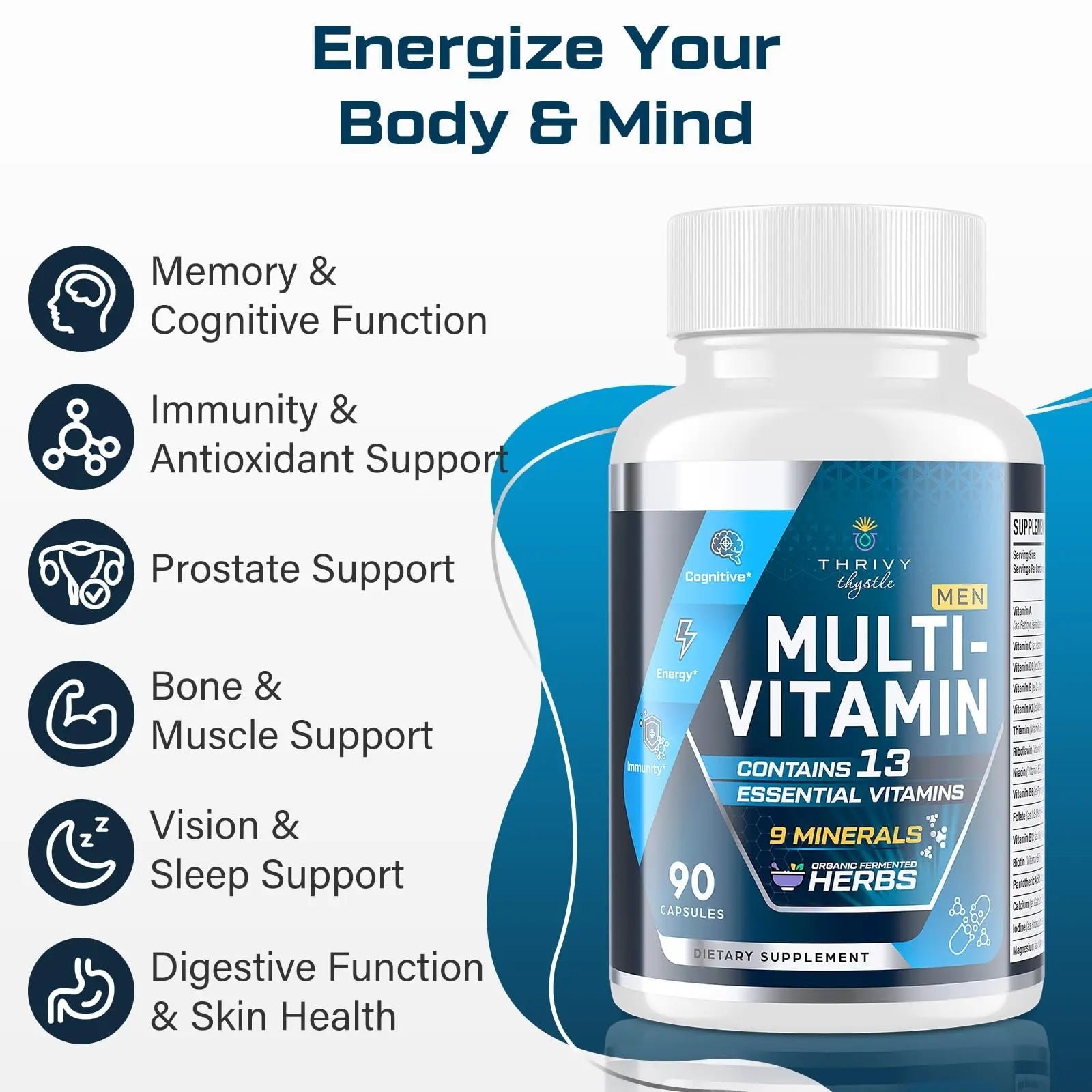 ThrivyThystle Multivitamin for Men 50+ with Methylated B12 & Folate, Omega-3 & CoQ10 – Fermented Herbal Blend, 43 Vitamins & Minerals ThrivyThystleAu supplements