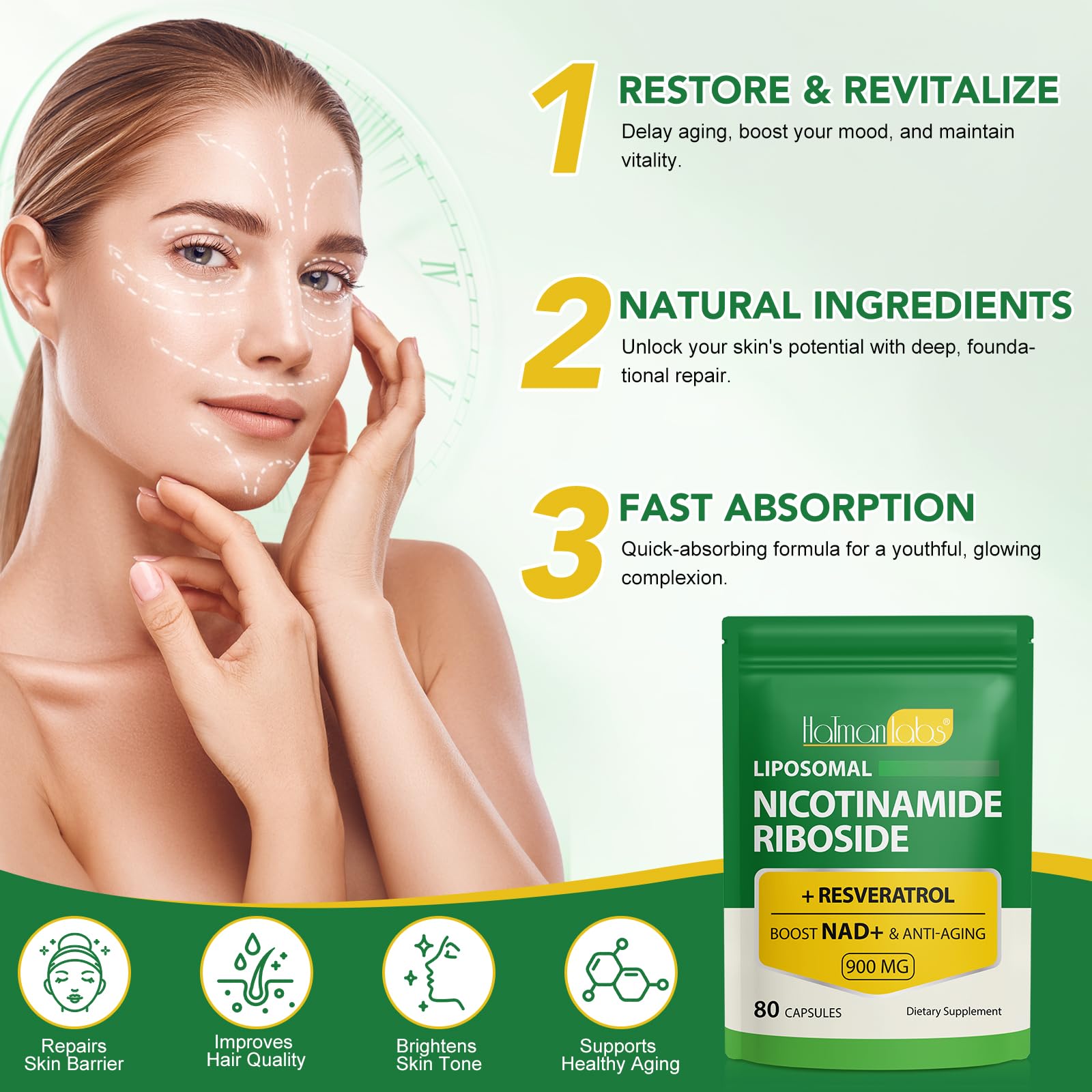 NAD Supplement - Liposomal Nicotinamide Riboside 900mg, Resveratrol, Quercetin - High Purity NAD Supplement for Energy, Support Cellular Health, Stamina & Healthy Aging - Ultra Strength 80 Capsules MXCZBSMAu supplements