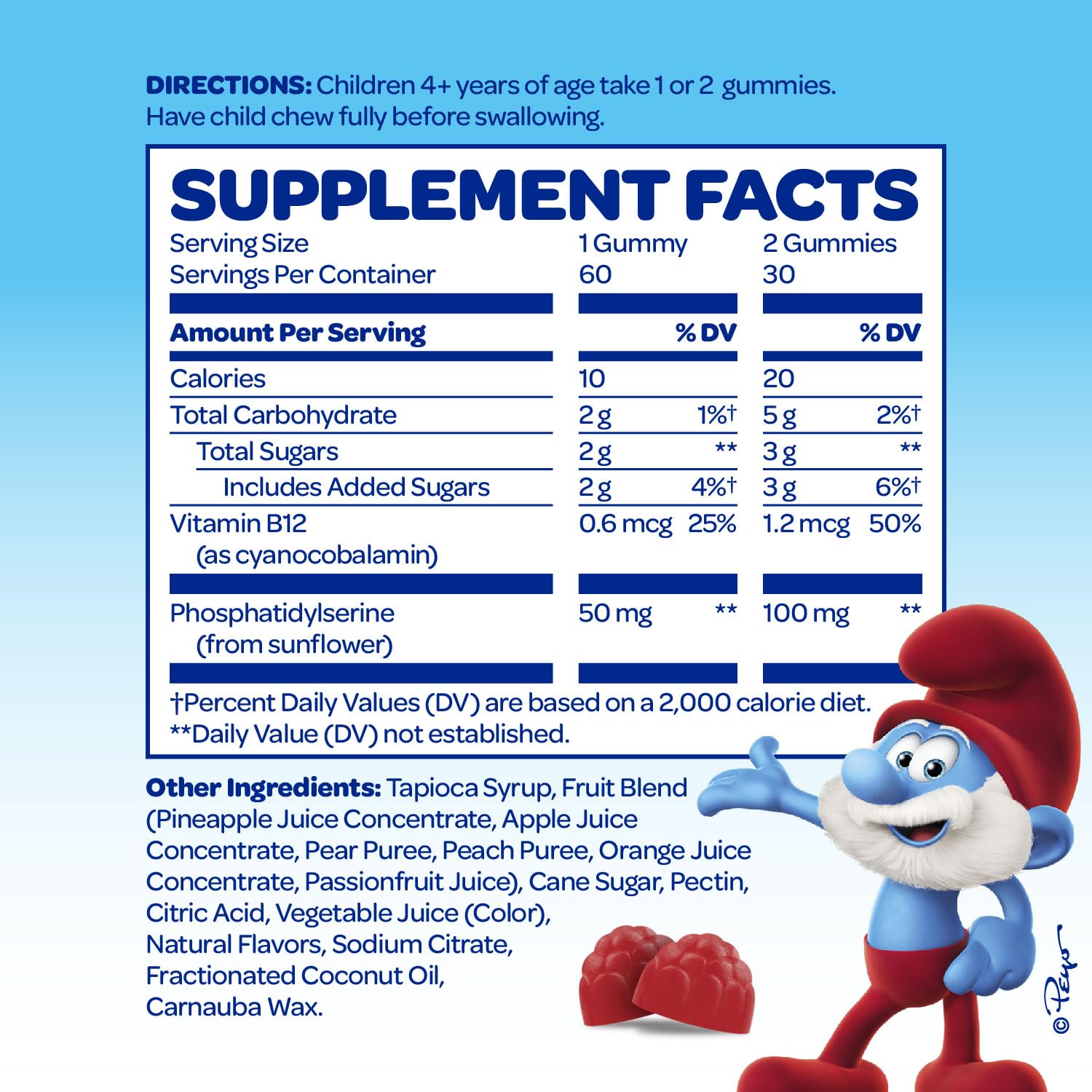 The Smurfs Nootropic Gummies for Kids with Vitamin B12 & L-Theanine | Laser Focus Gummy for Focus and Memory Supplements | Made with Real Fruit in a Smurf Berry | Doctor Developed | 60 Vegan Gummies VITABURSTAu supplements