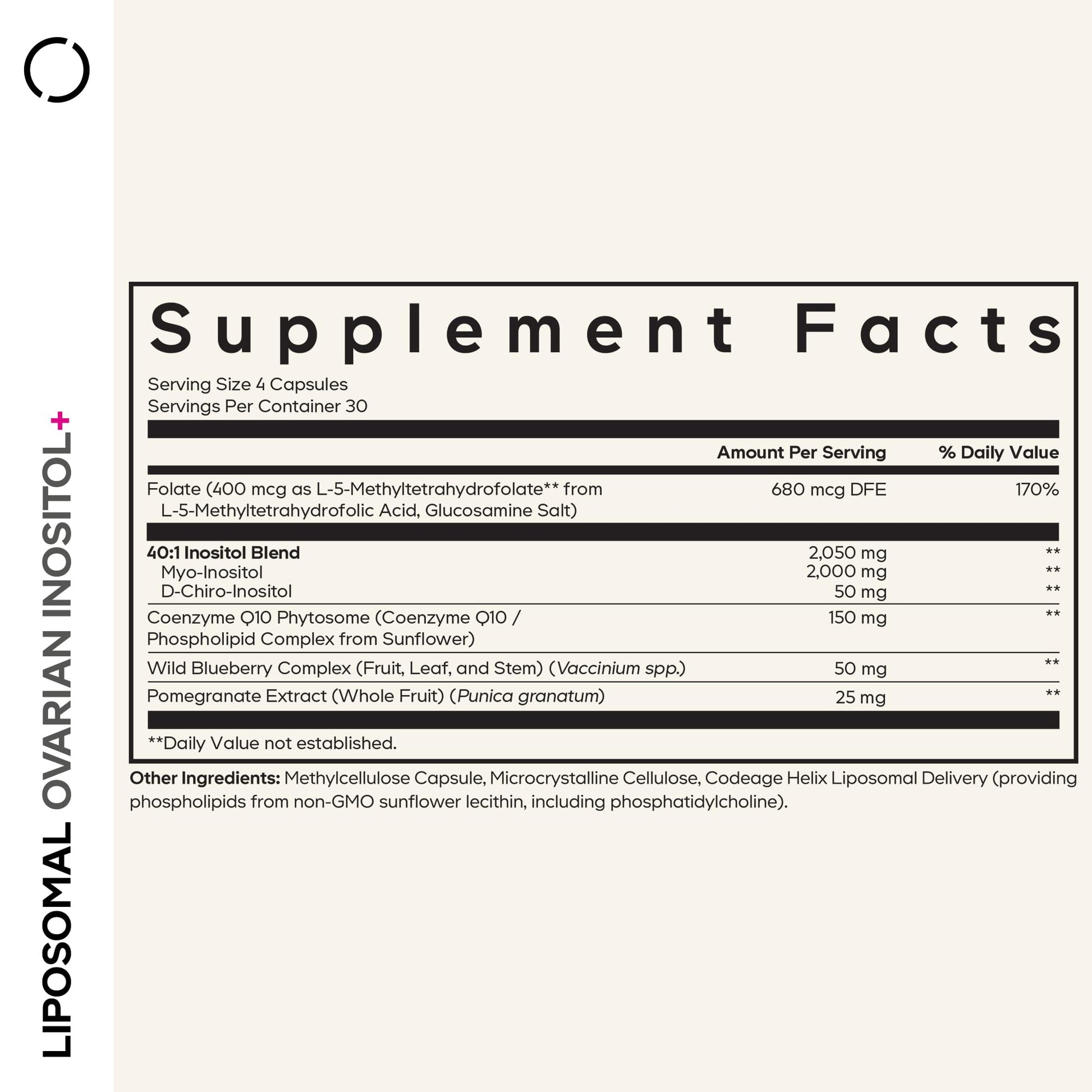 Codeage Liposomal Ovarian Inositol+ Supplement - Myo-Inositol & D-Chiro-Inositol 40:1 Blend, Folate 5-MTHF, CoQ10, Pomegranate & Wild Blueberry, Liposomal Delivery, Non-GMO, Gluten-Free - 120 Capsules CodeageAu supplements
