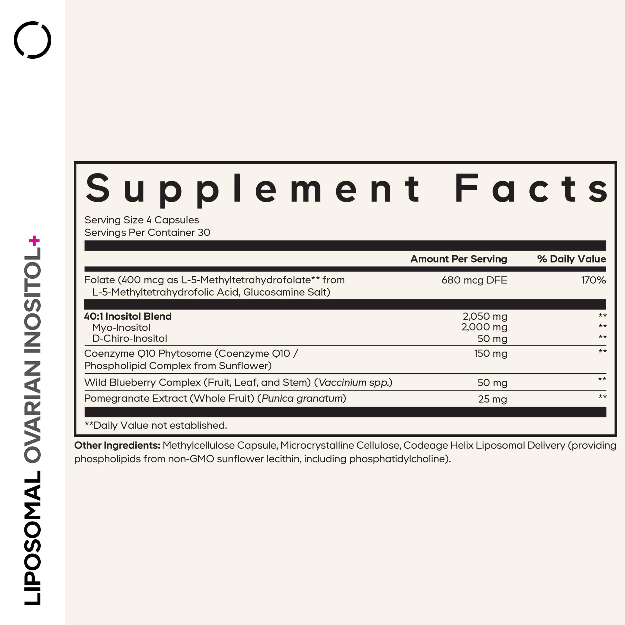 Codeage Liposomal Ovarian Inositol+ Supplement - Myo-Inositol & D-Chiro-Inositol 40:1 Blend, Folate 5-MTHF, CoQ10, Pomegranate & Wild Blueberry, Liposomal Delivery, Non-GMO, Gluten-Free - 120 Capsules CodeageAu supplements