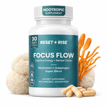 Nootropic Brain Supplement with Lion’s Mane Mushroom, Cordyceps & Rhodiola Rosea Extract - Focus and Energy Supplement, Adaptogen for Brain Health, Mental Clarity, Memory & Mood Support - 60 Capsules Reset+RiseAu supplements