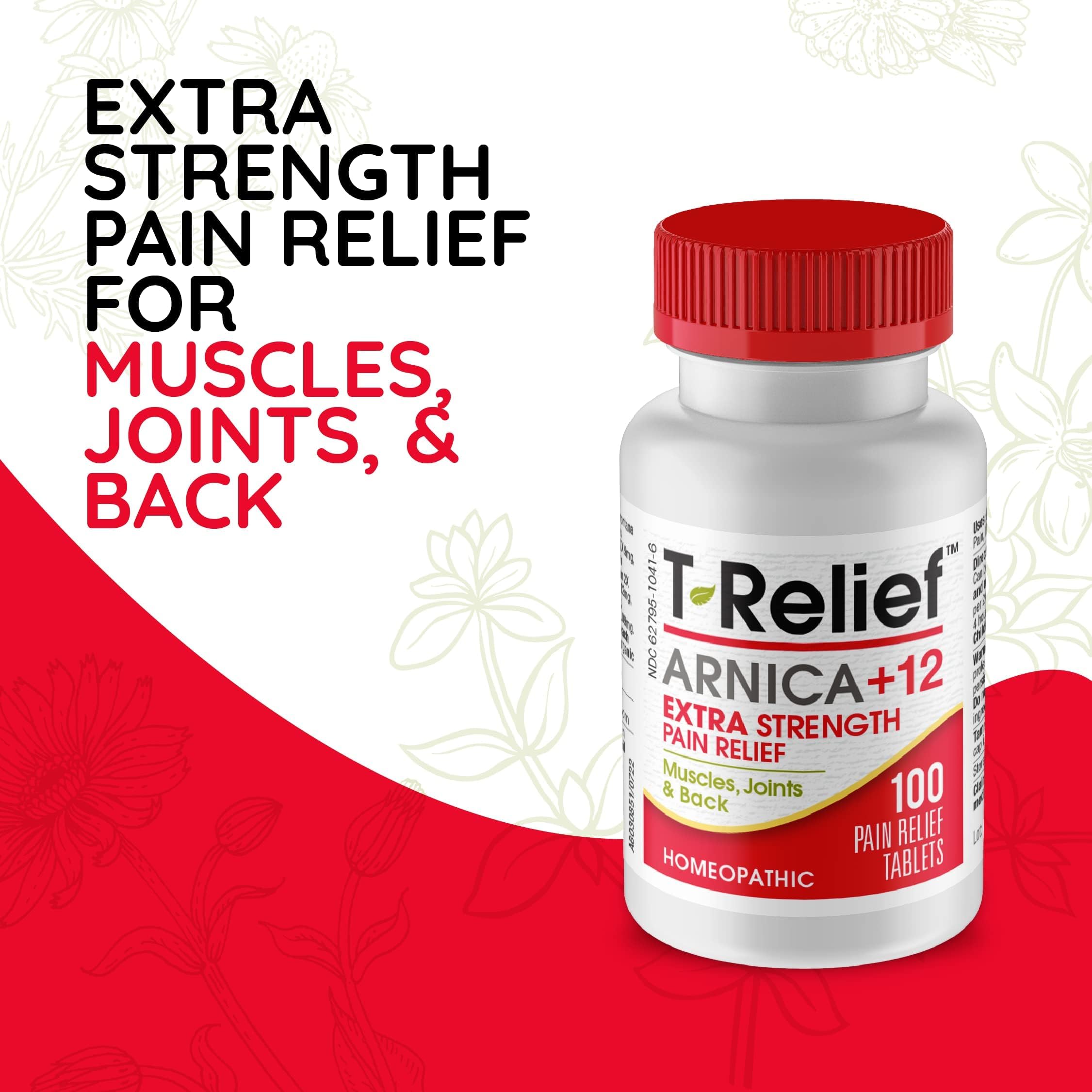 MediNatura T-Relief Extra Strength Pain Relief Arnica +12 Natural Relieving Actives for Back Pain Joint Soreness Muscle Aches & Stiffness, Whole Body Fast-Acting Relief for Women & Men - 100 Tablets MediNaturaAu supplements