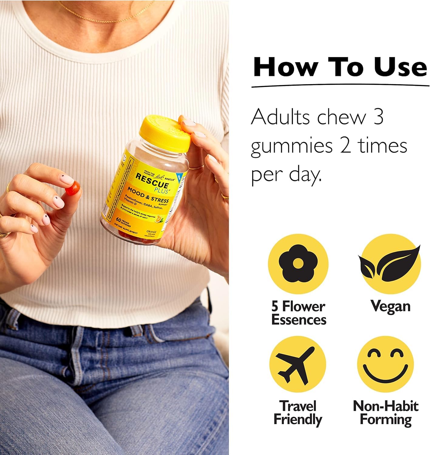 RESCUE Bach Plus Mood & Stress Support Gummies, Daytime Dietary Supplement with Passionflower RESCUEAu supplements