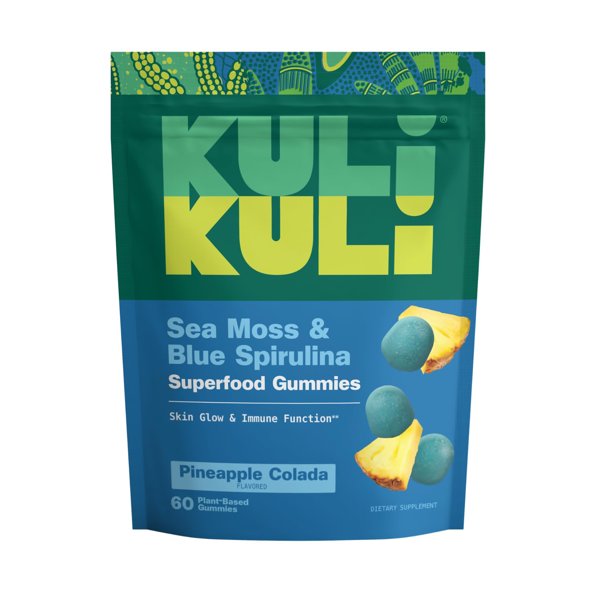 Kuli Kuli Sea Moss & Blue Spirulina Superfood Gummies - Pineapple Colada Flavor, 60 Count - Plant-Based Irish Sea Moss with Baobab & Vitamin C for Skin Glow, Immune Support & Collagen (1 Month Supply) Kuli KuliAu supplements