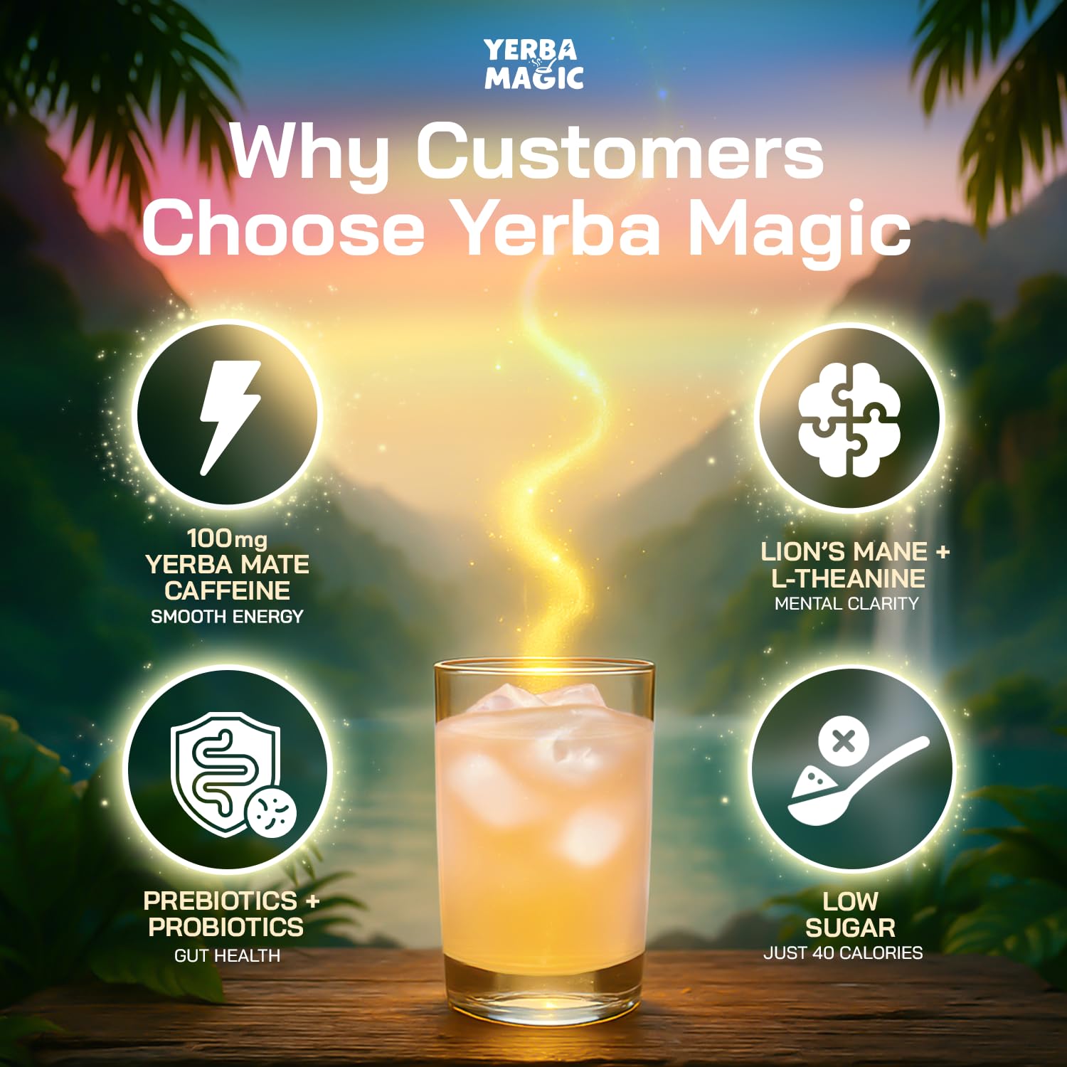 Yerba Magic Instant Yerba Mate Powder Packets – Clean Energy & Focus Drink Mix for Gut Health – Nootropic Blend with Lion’s Mane, L-Theanine, Prebiotics & Probiotics – Low Sugar Natural Caffeine – Variety Pack, 24 Sticks BrainistaAu supplements