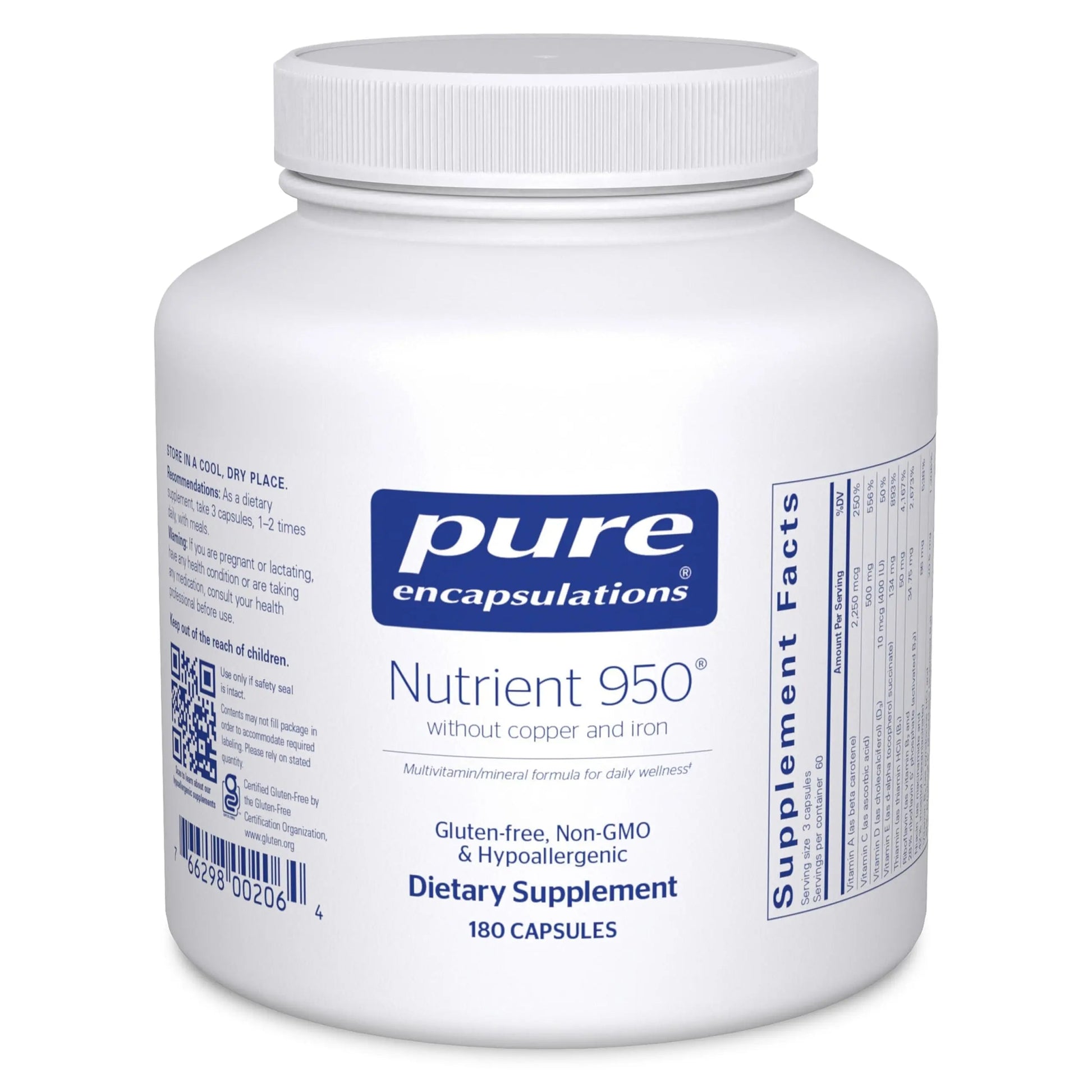 Pure Encapsulations Nutrient 950 Without Copper & Iron | Hypoallergenic Multi-Vitamin/Mineral Formula for Optimal Health | 180 Capsules Pure EncapsulationsAu supplements